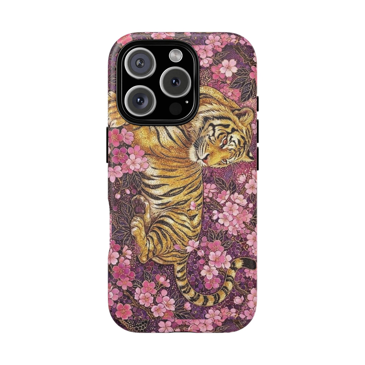 Tiger Floral Phone Case — Vintage Sakura Heavy-Duty Protective Cover