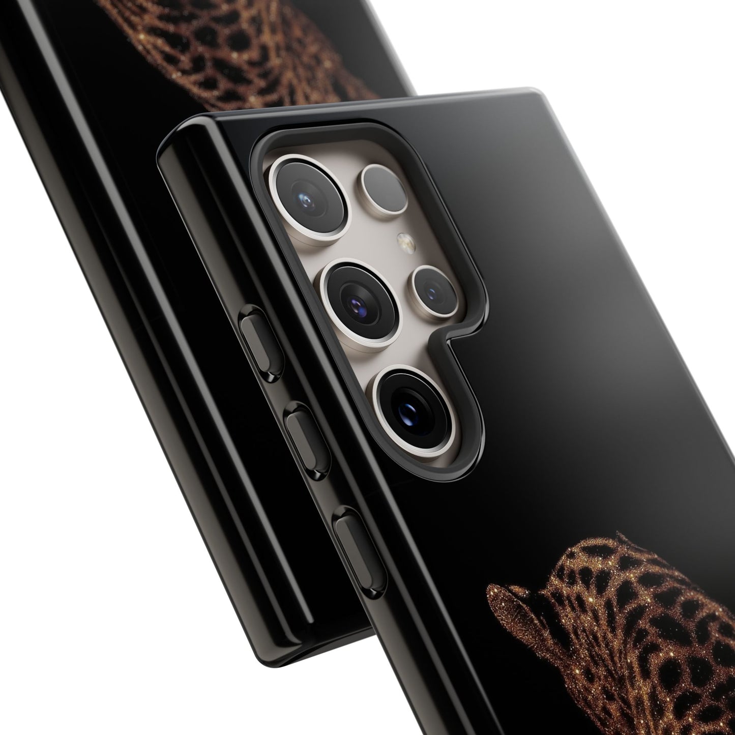 Leopard Print Tough Phone Case - Sleek Black Protective Cover