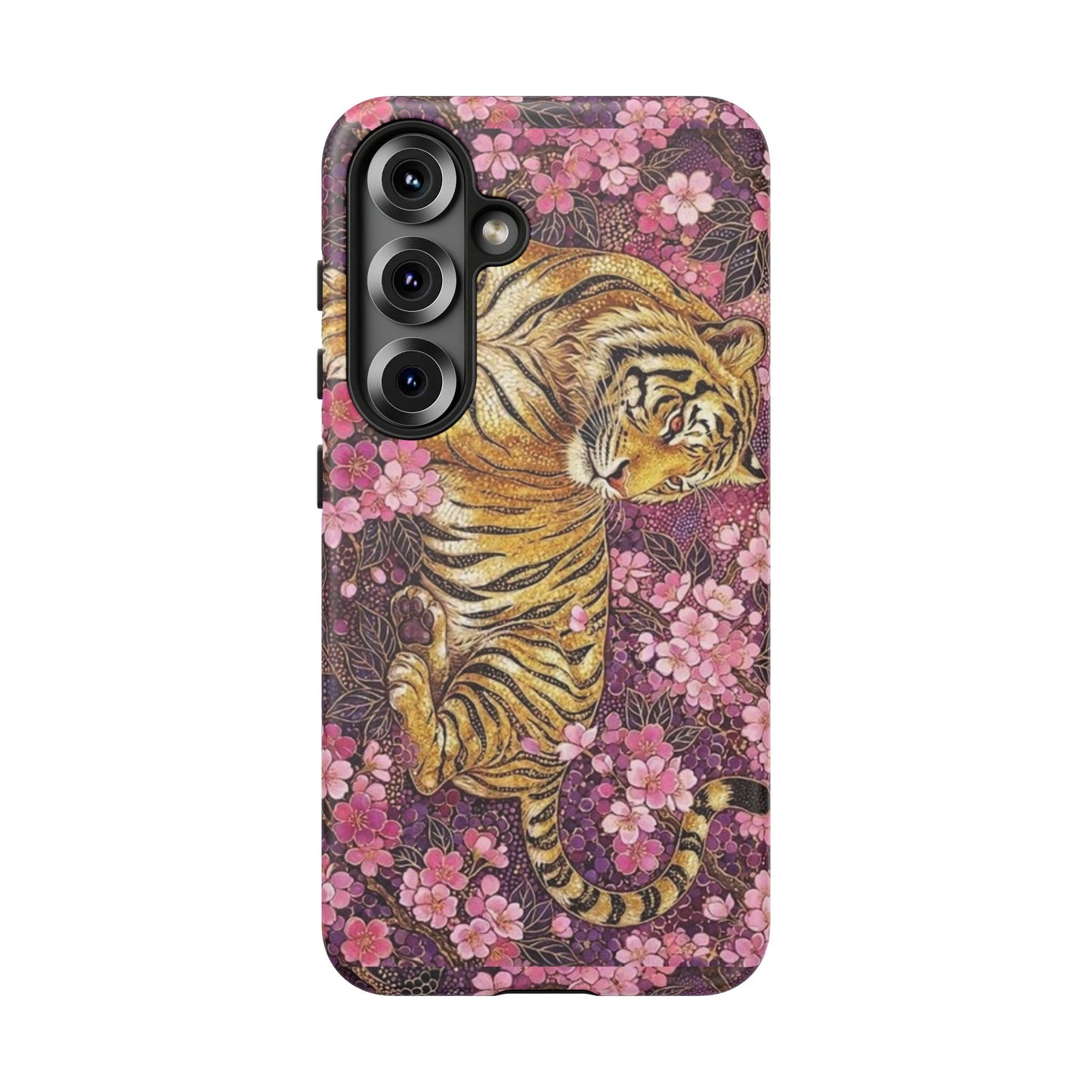 Tiger Floral Phone Case — Vintage Sakura Heavy-Duty Protective Cover