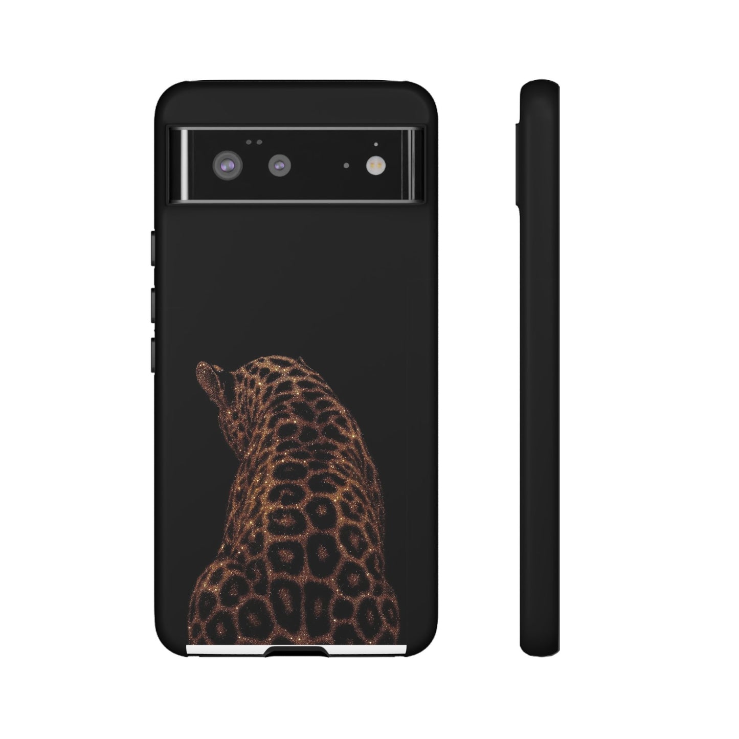 Leopard Print Tough Phone Case - Sleek Black Protective Cover