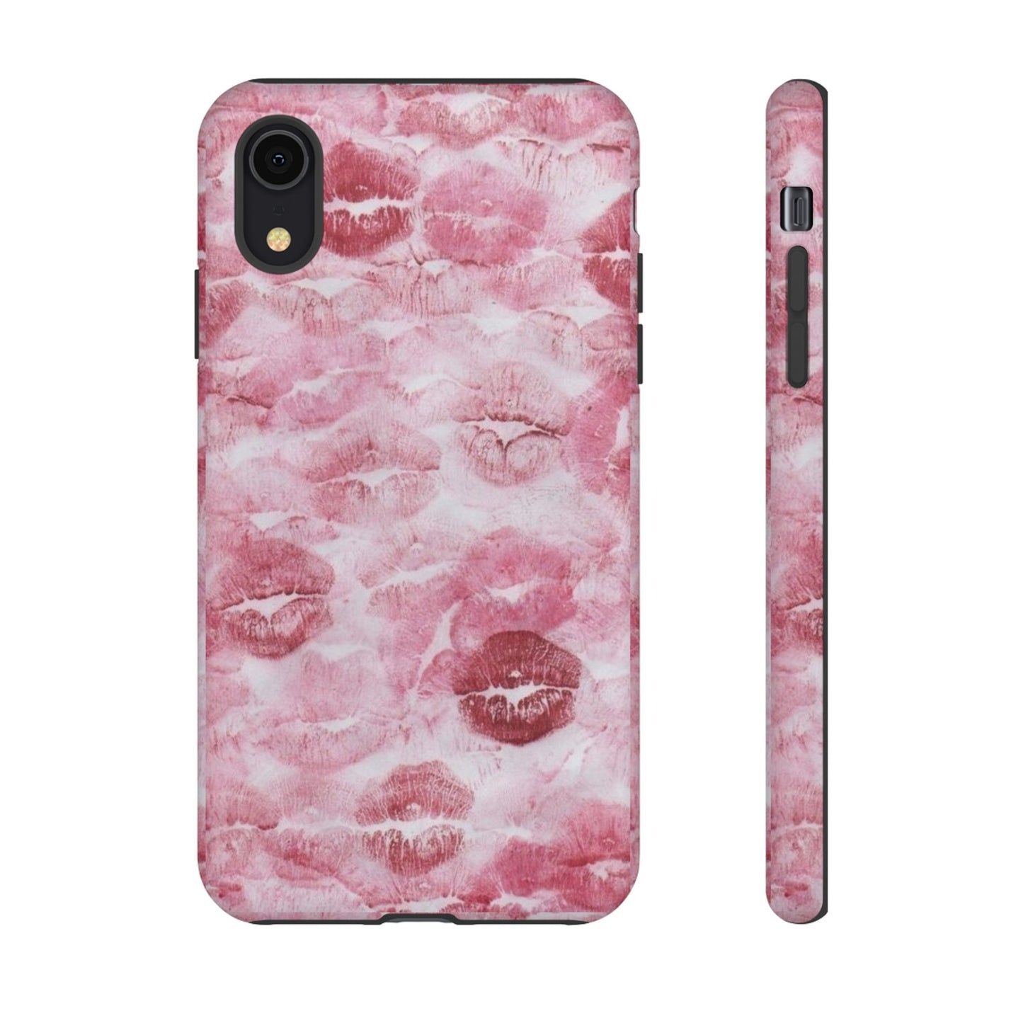 Kiss Print Tough Phone Case — Pink Marble Lip Pattern, Protective iPhone Cover