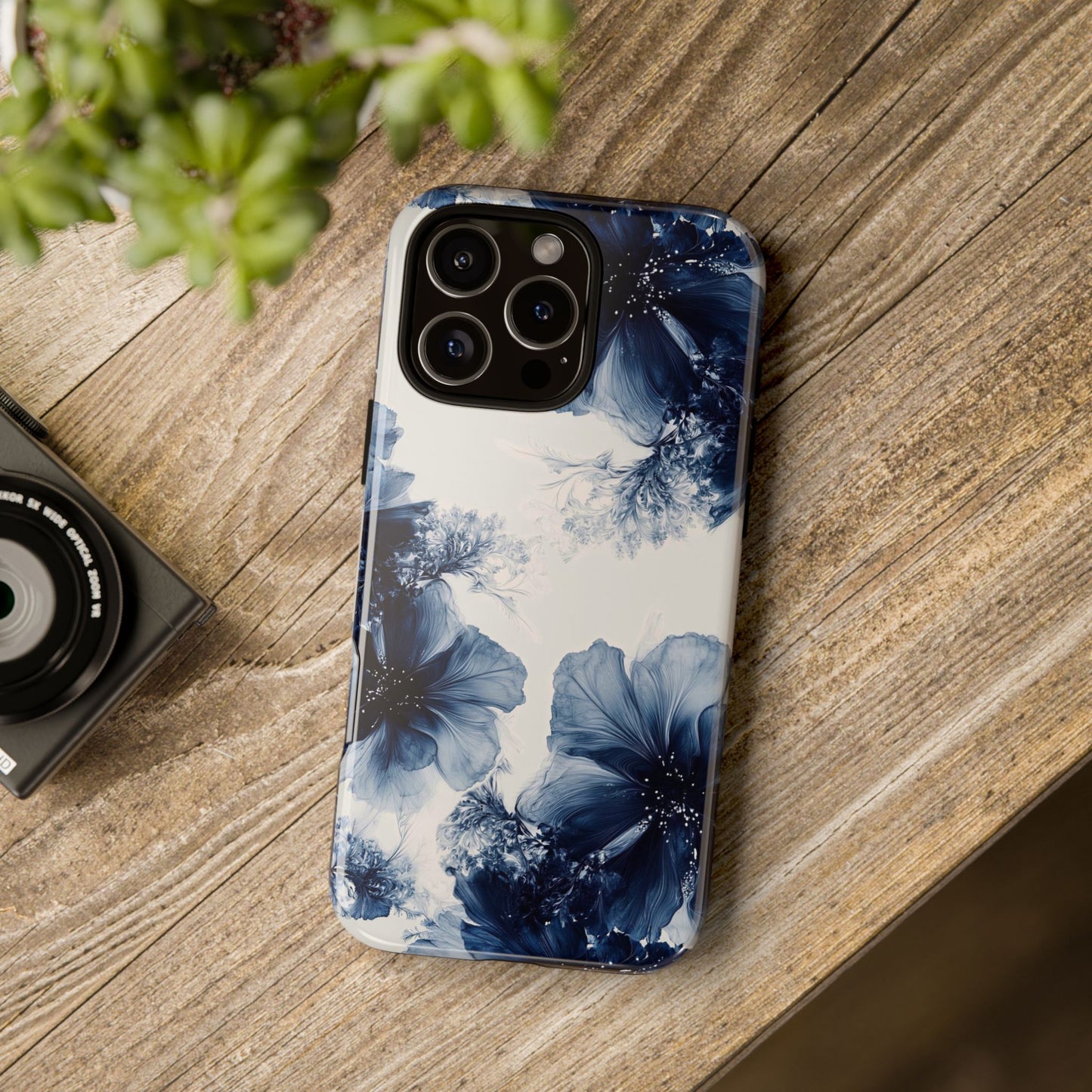 Floral Indigo Tough Phone Case — Blue Botanical Protective Cover