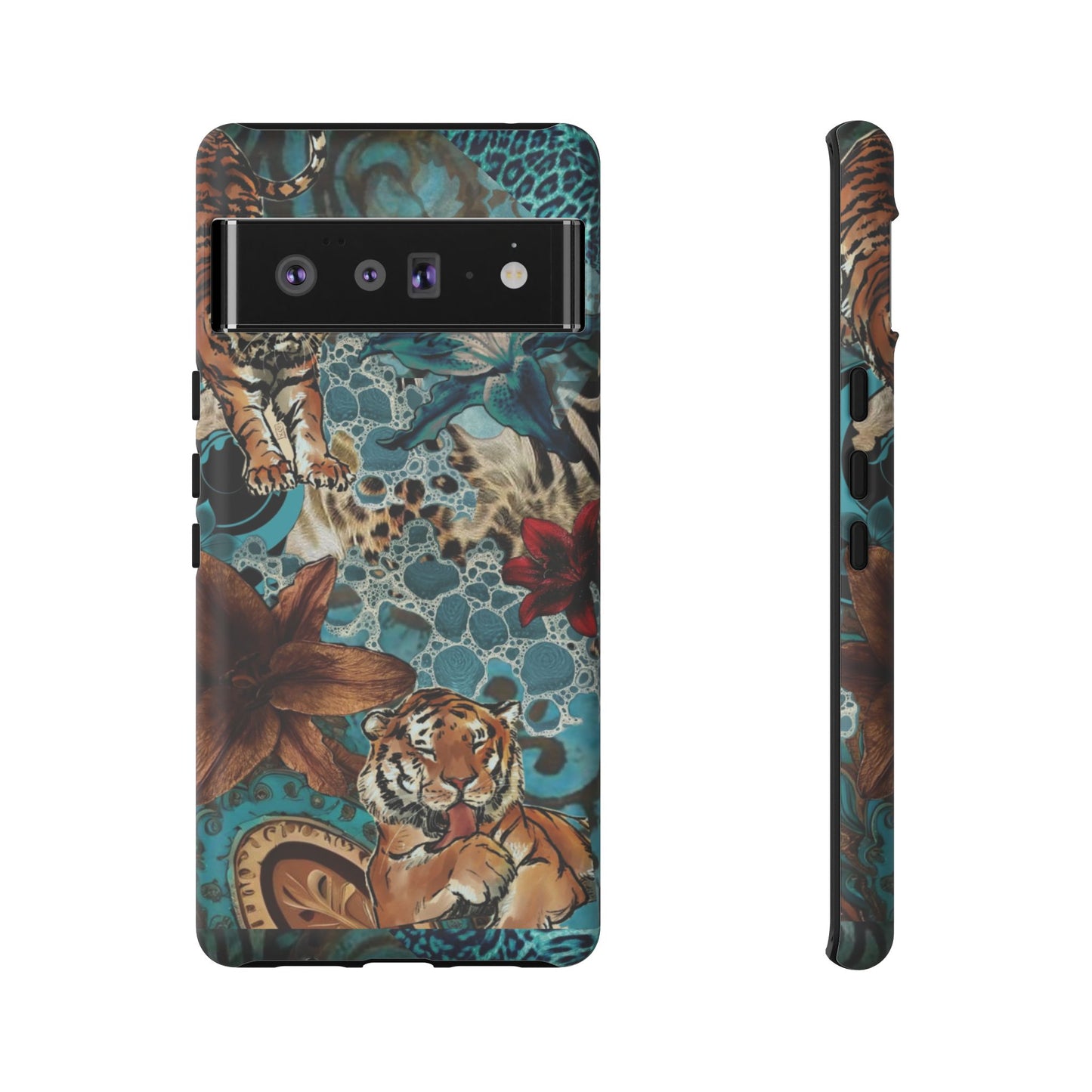 Floral Tiger Phone Case - Teal Safari Protective Cover