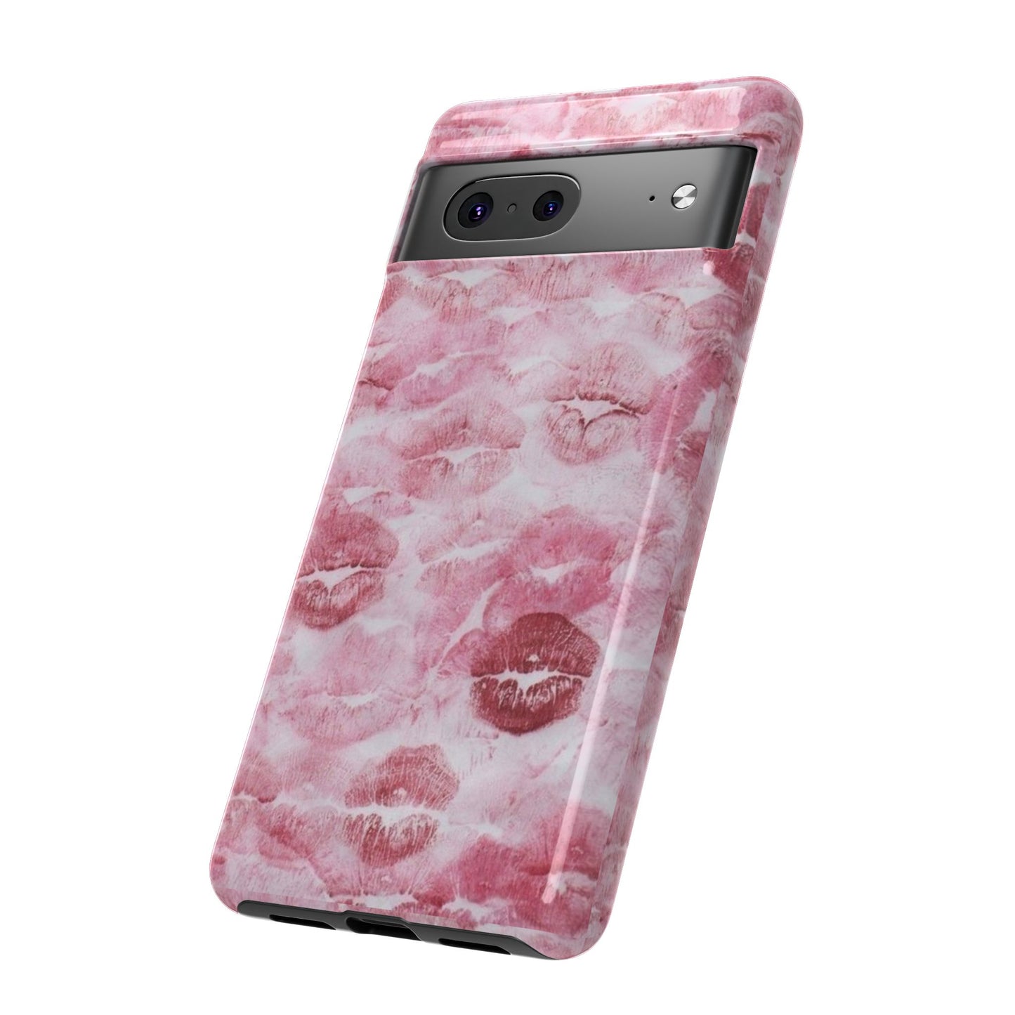Kiss Print Tough Phone Case — Pink Marble Lip Pattern, Protective iPhone Cover