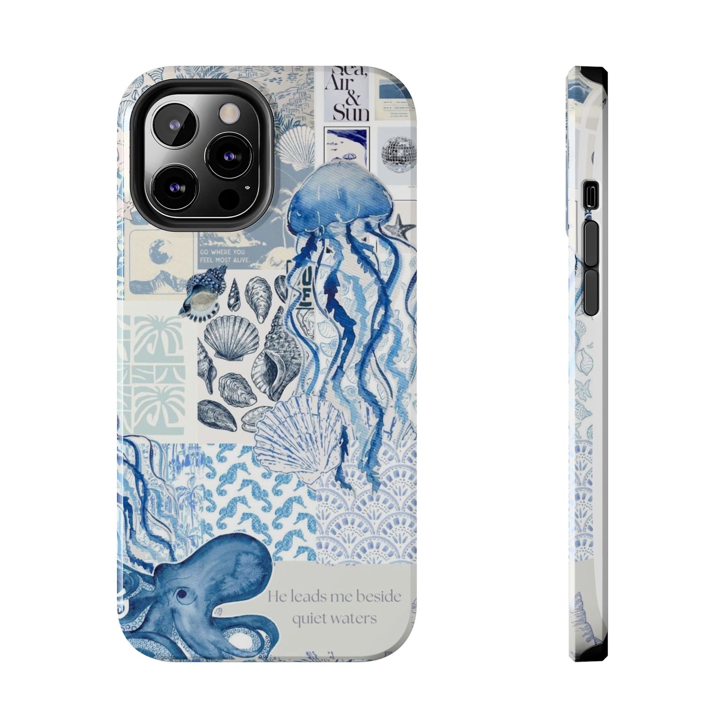 Sea Collage Tough Phone Case — Blue Jellyfish & Shells Coastal Design