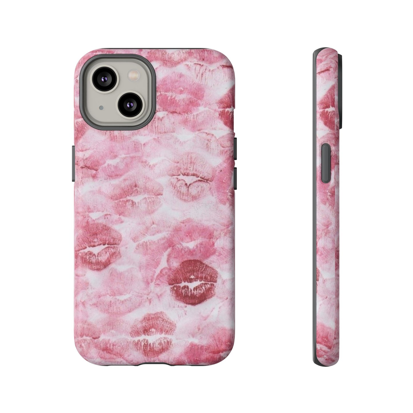 Kiss Print Tough Phone Case — Pink Marble Lip Pattern, Protective iPhone Cover