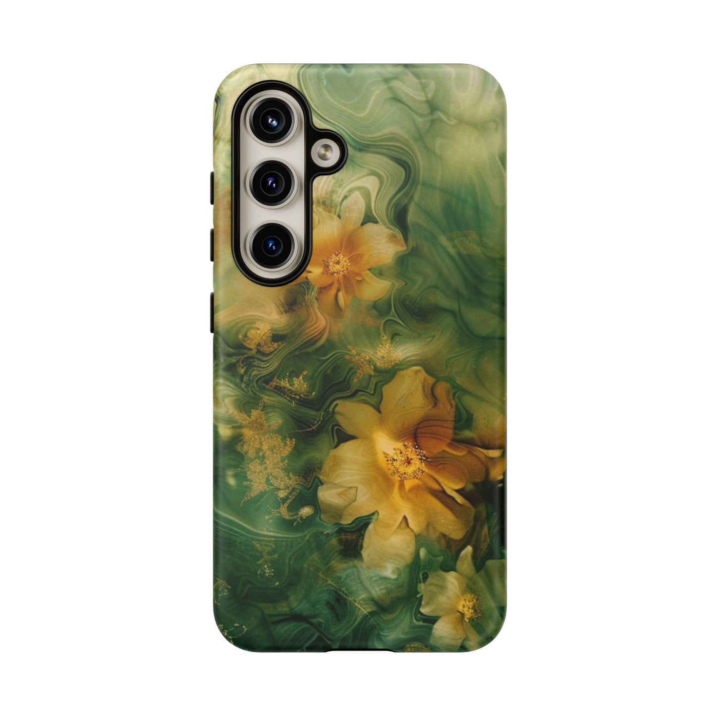 Floral Swirl Phone Case — Green & Gold Vintage Flower Design