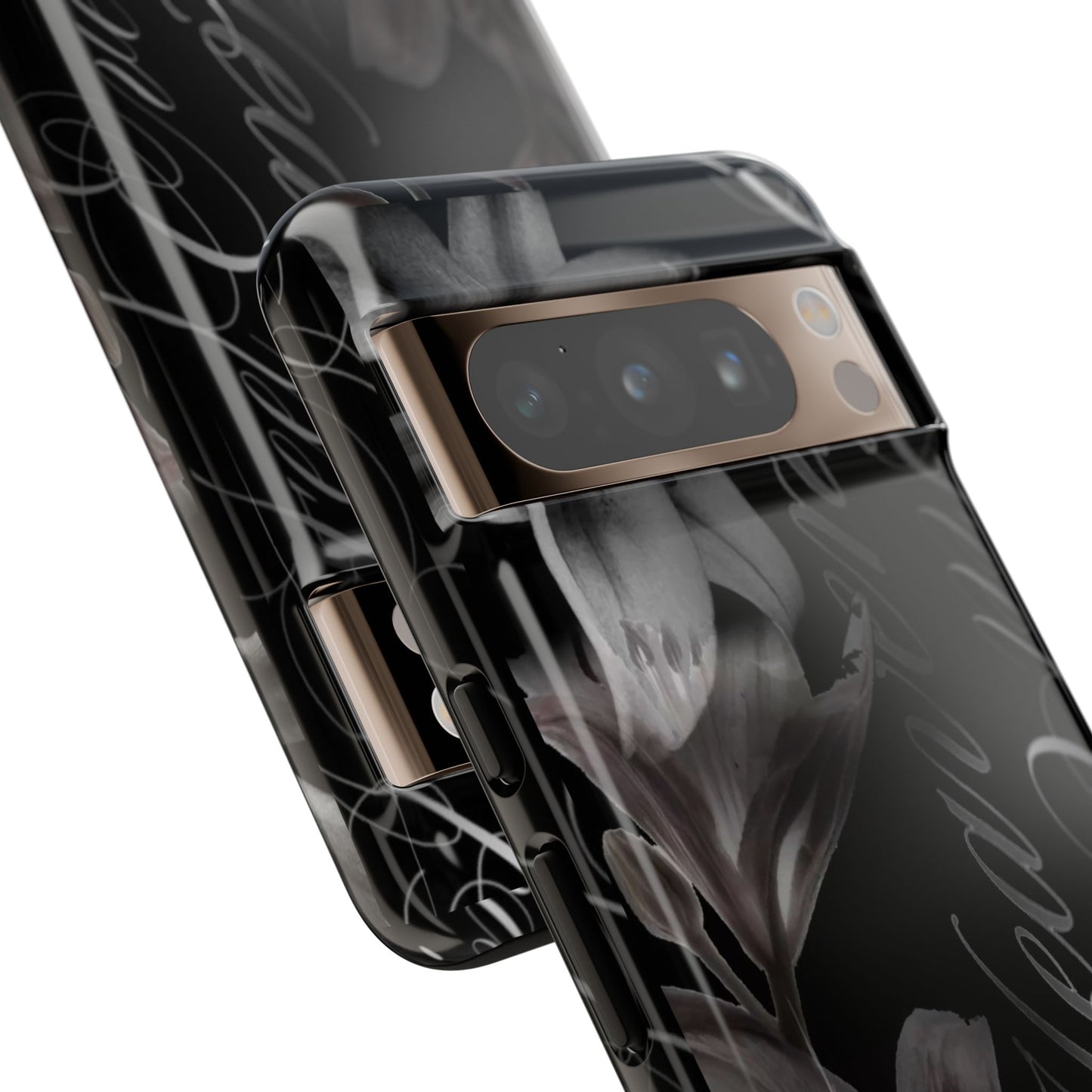 Floral Script Tough Phone Case – Black Lily Protective Cover