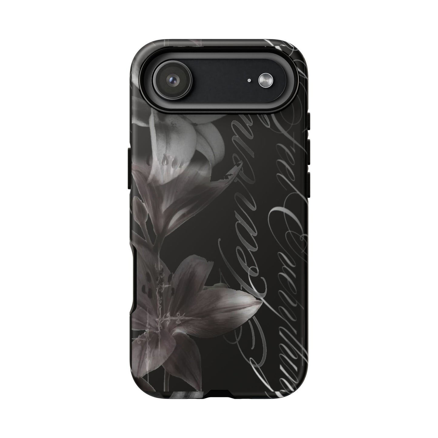 Floral Script Tough Phone Case – Black Lily Protective Cover