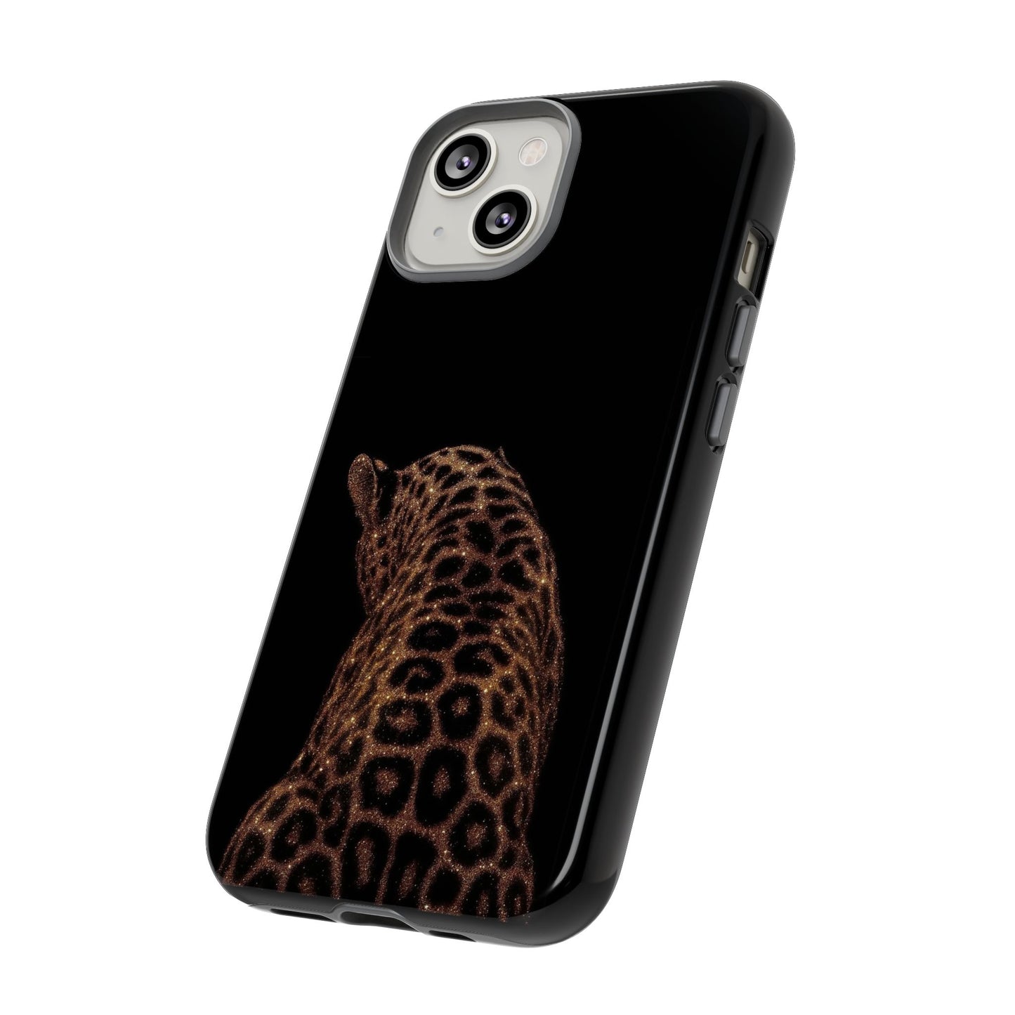 Leopard Print Tough Phone Case - Sleek Black Protective Cover