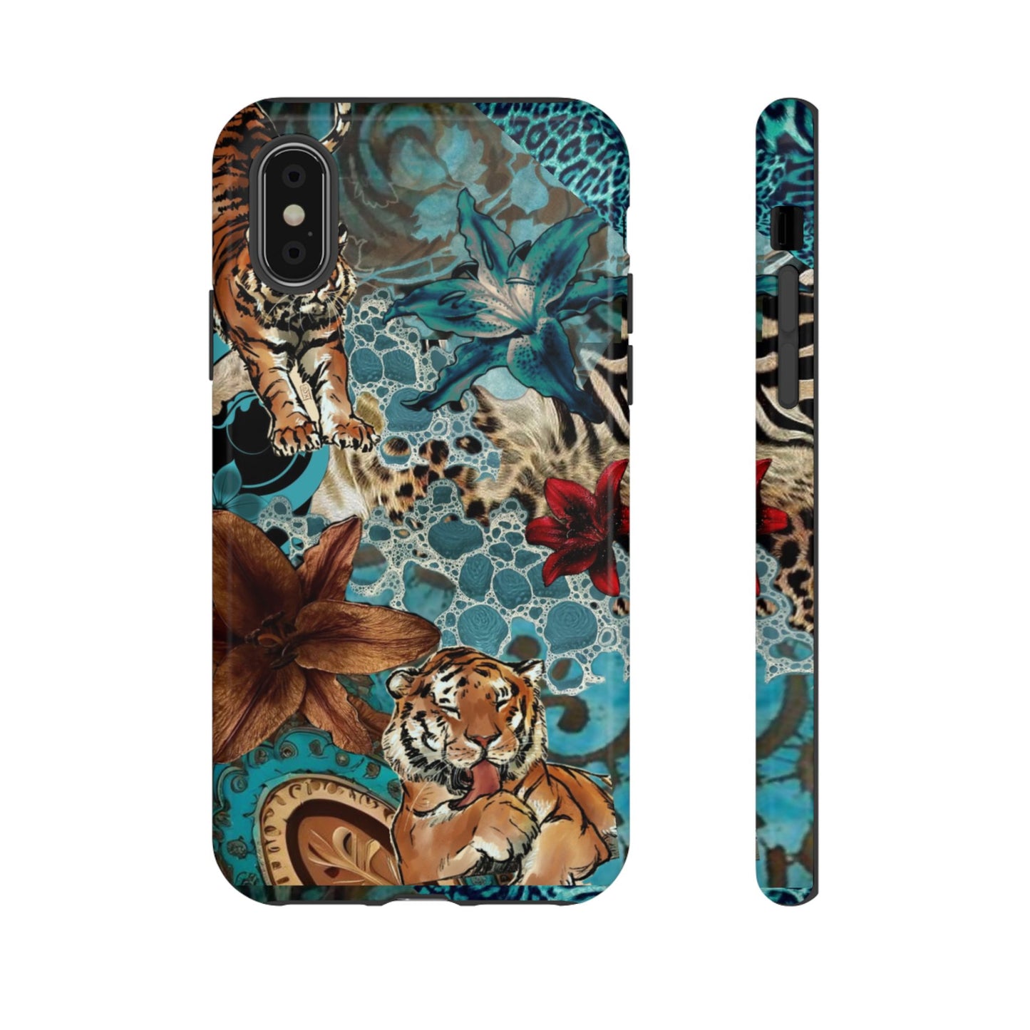 Floral Tiger Phone Case - Teal Safari Protective Cover