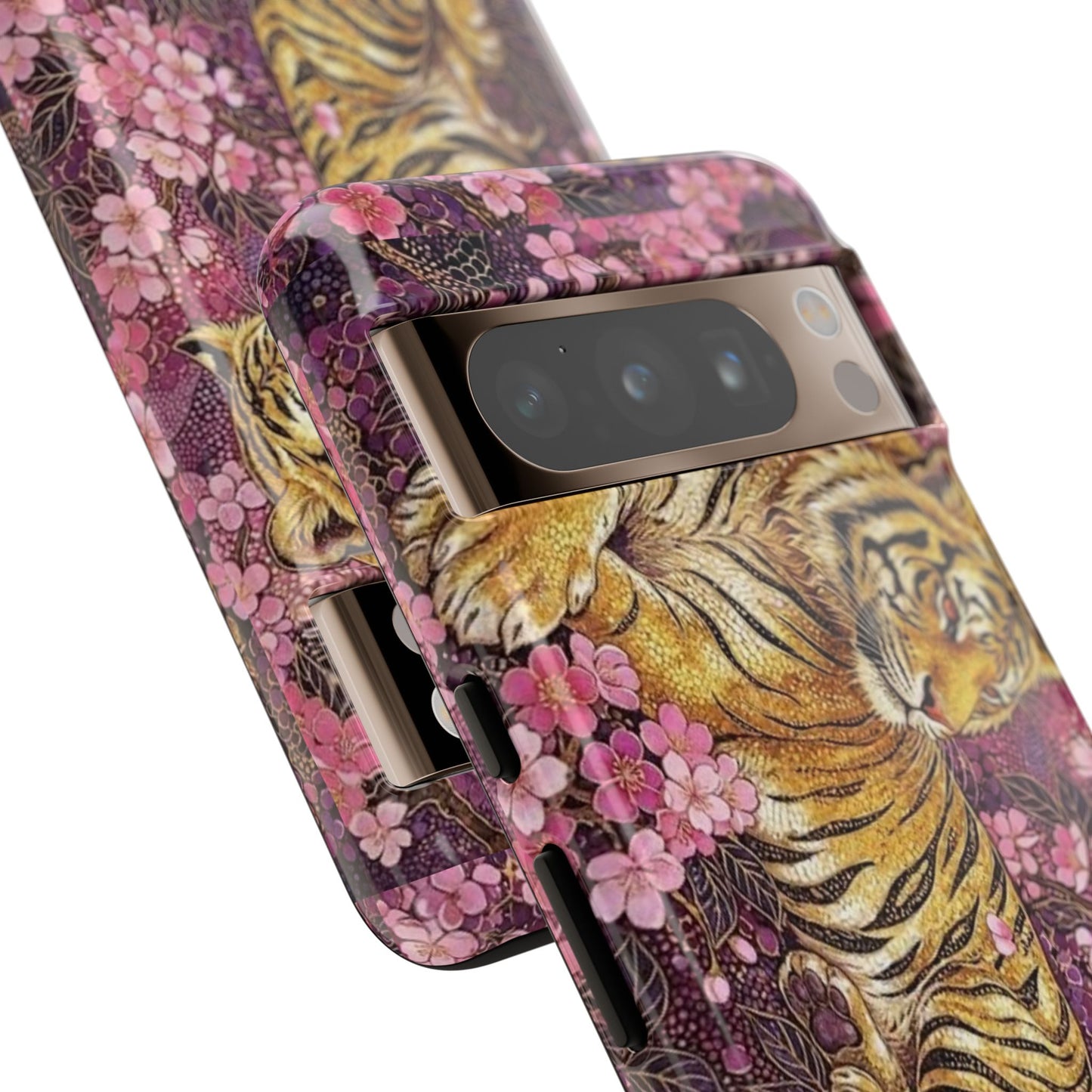 Tiger Floral Phone Case — Vintage Sakura Heavy-Duty Protective Cover