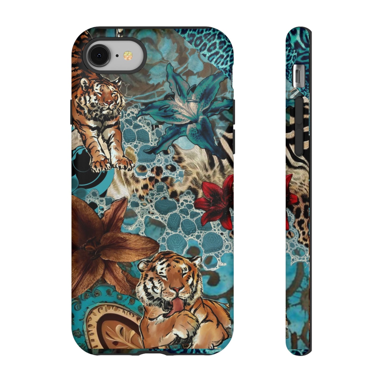 Floral Tiger Phone Case - Teal Safari Protective Cover