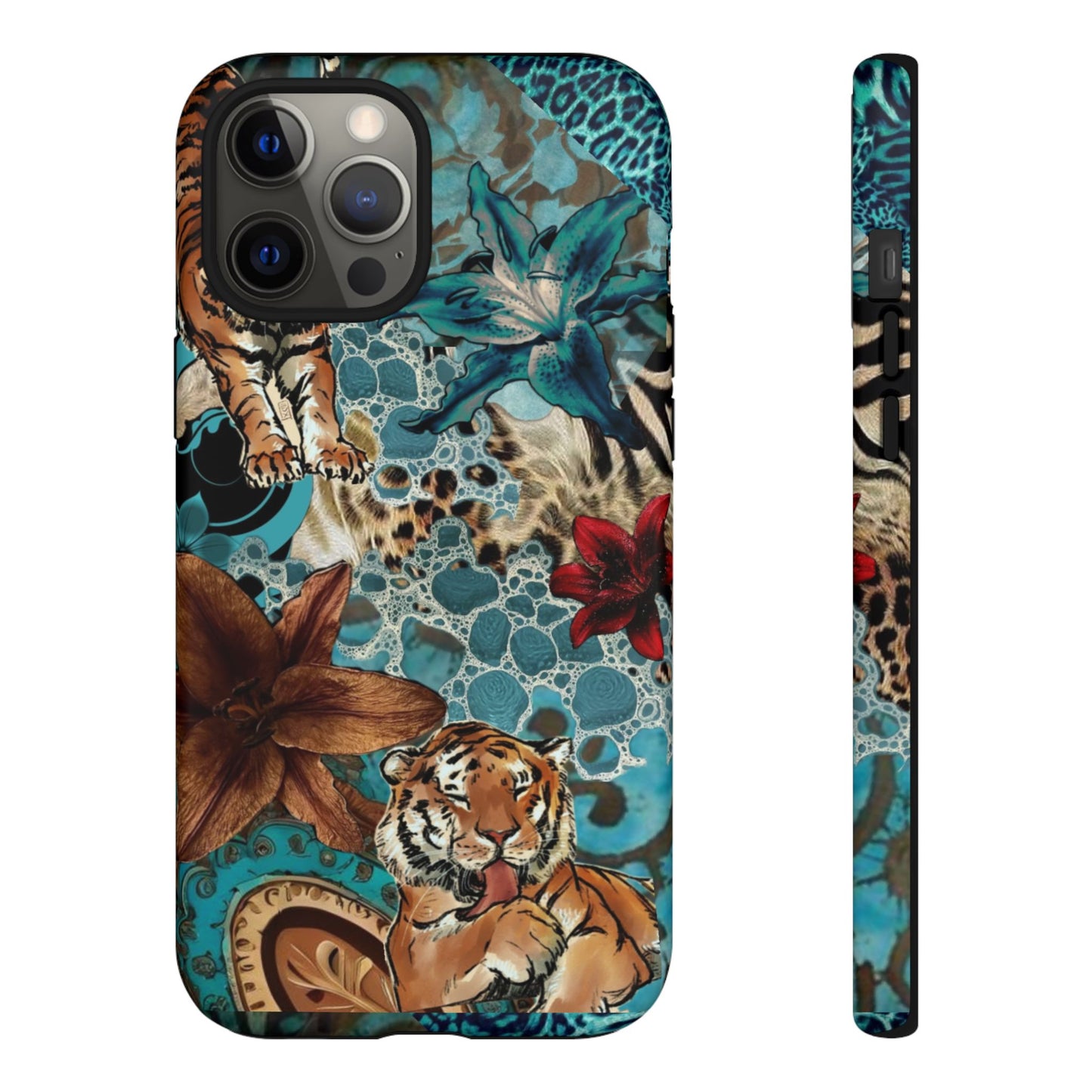 Floral Tiger Phone Case - Teal Safari Protective Cover