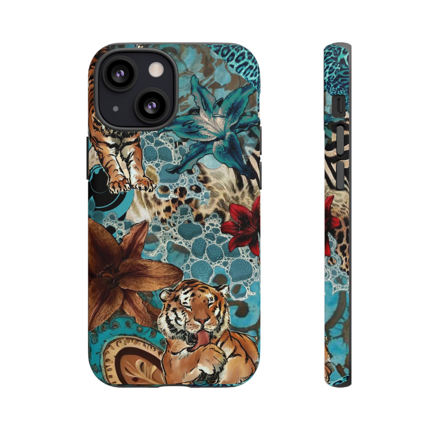 Floral Tiger Phone Case - Teal Safari Protective Cover
