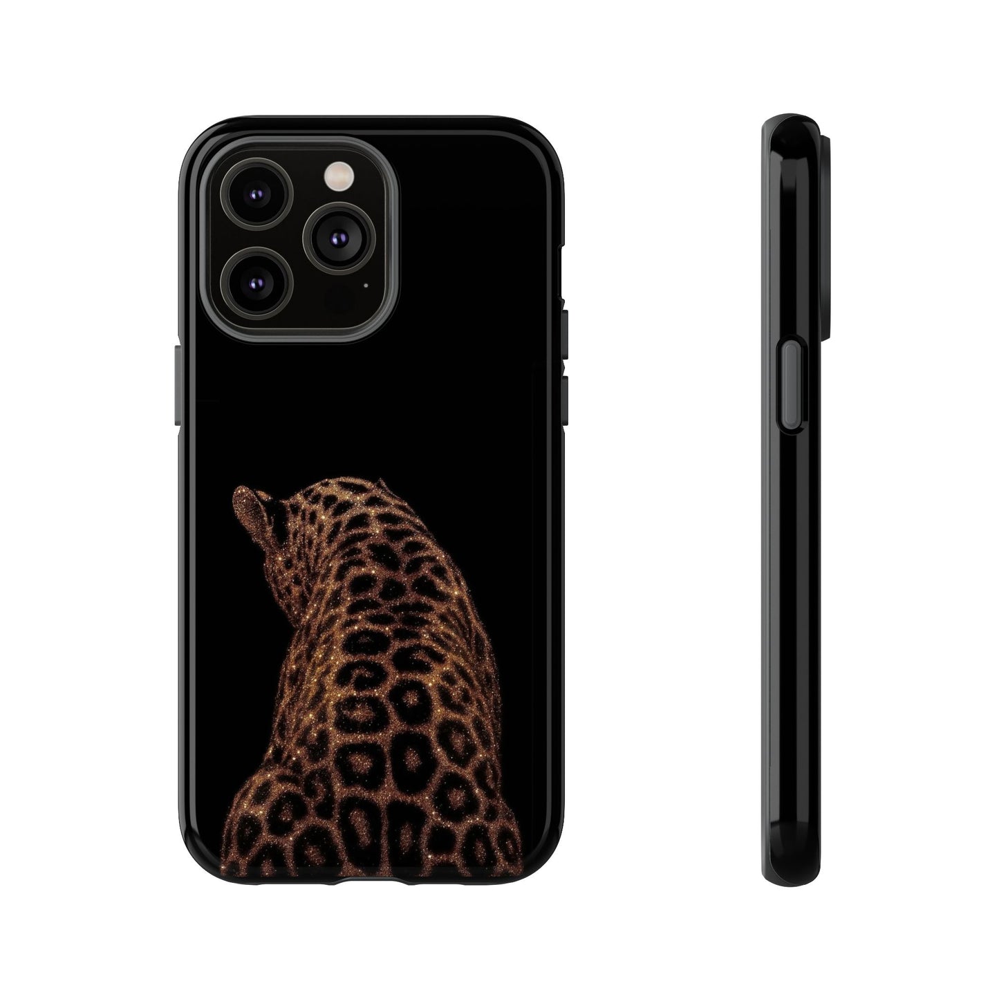 Leopard Print Tough Phone Case - Sleek Black Protective Cover