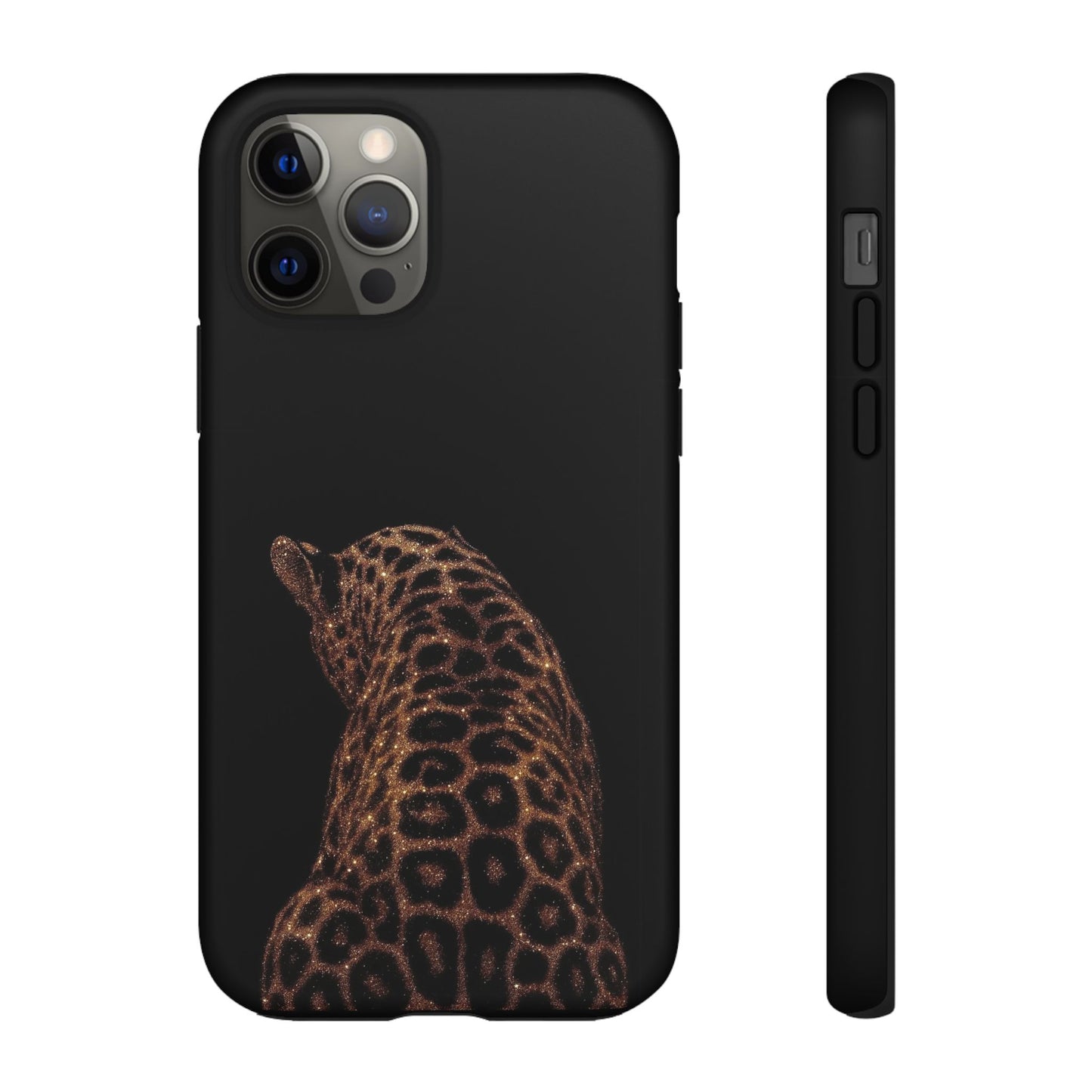 Leopard Print Tough Phone Case - Sleek Black Protective Cover