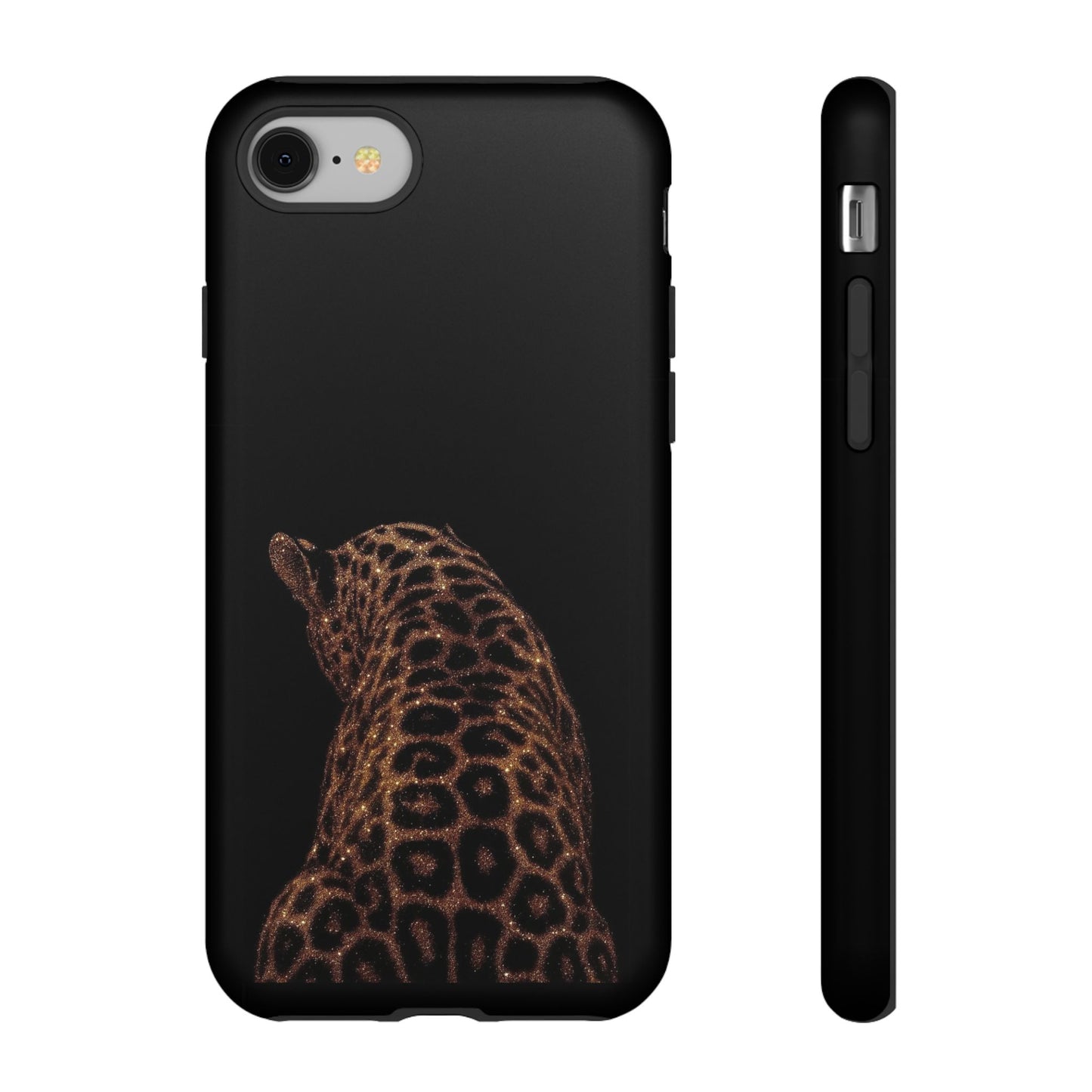 Leopard Print Tough Phone Case - Sleek Black Protective Cover
