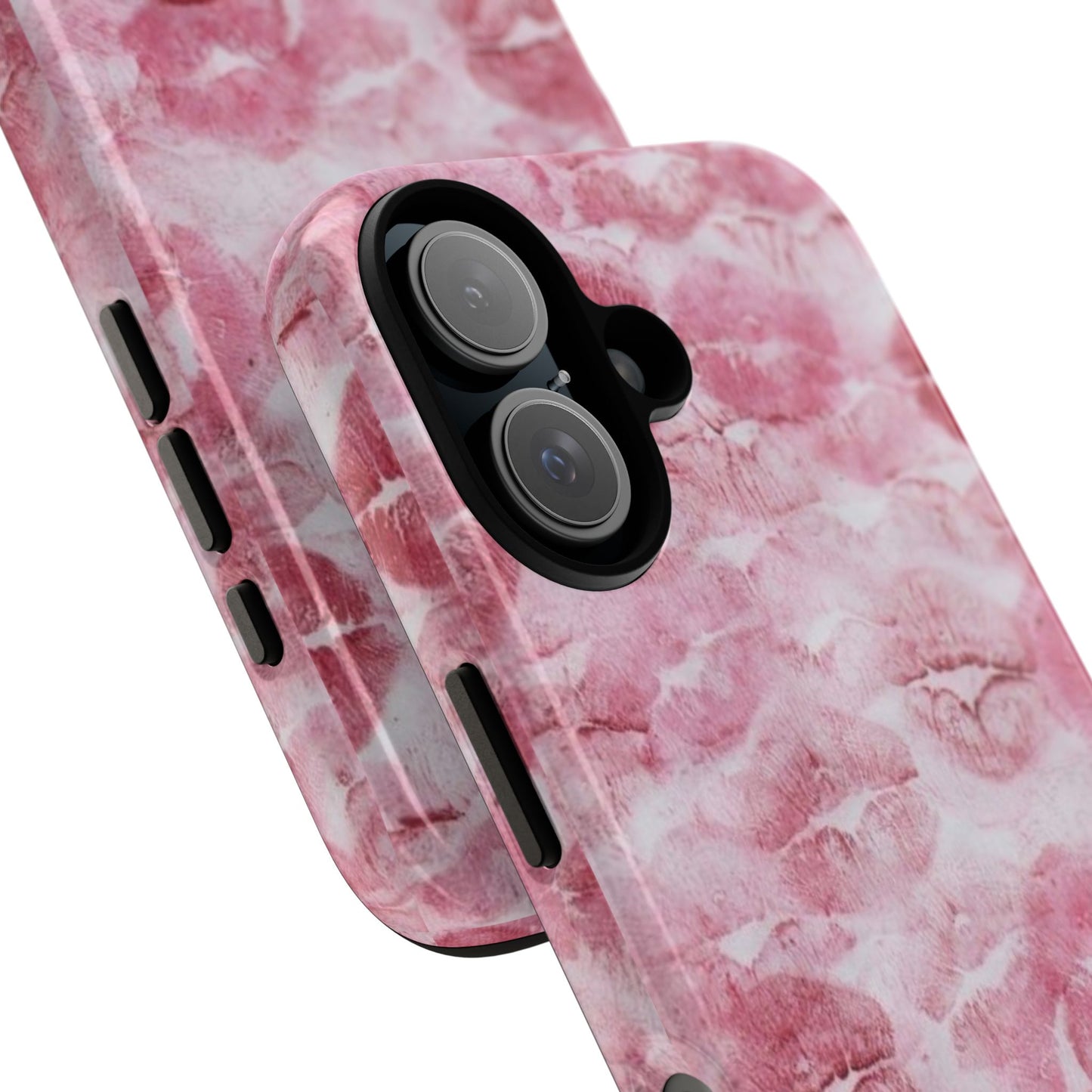 Kiss Print Tough Phone Case — Pink Marble Lip Pattern, Protective iPhone Cover