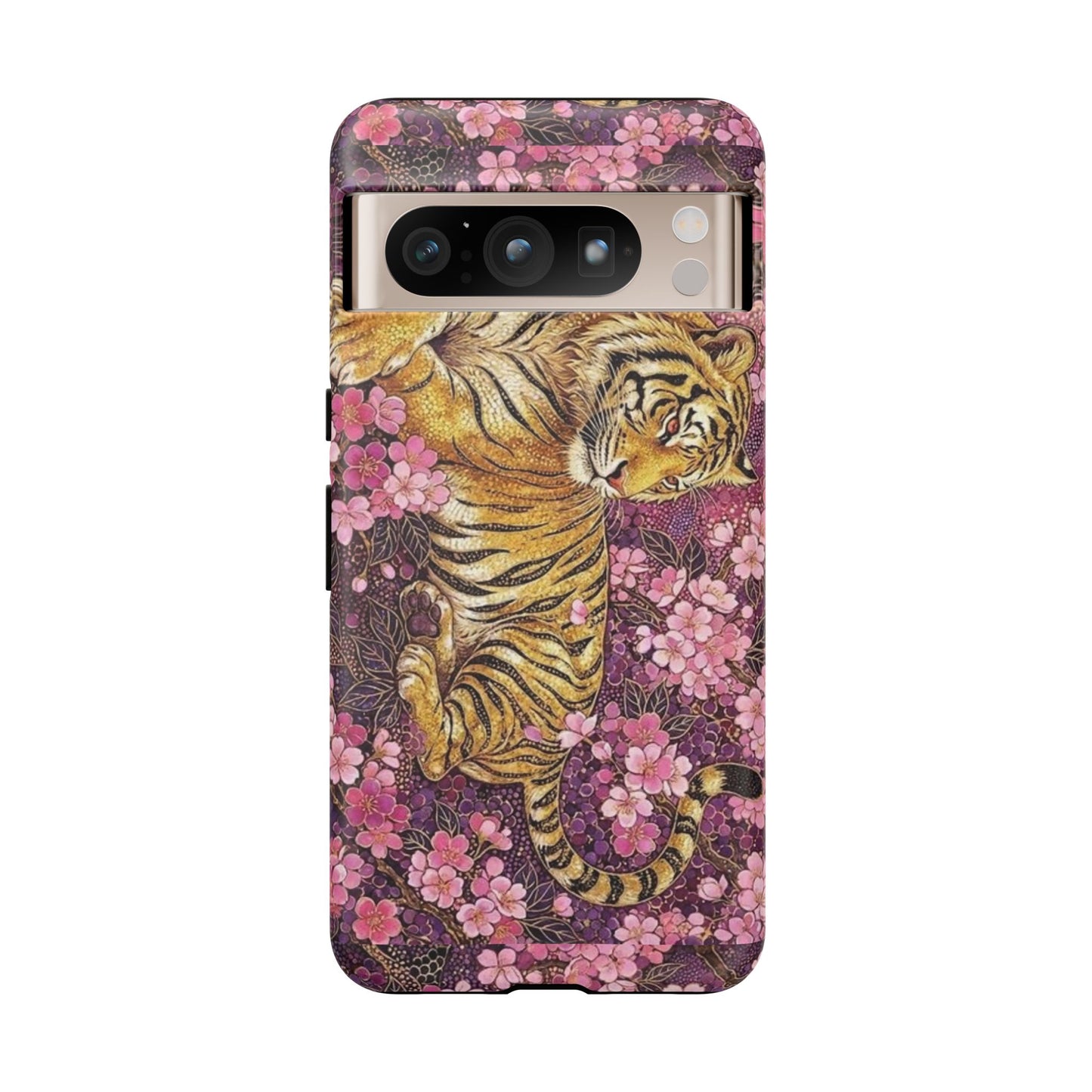 Tiger Floral Phone Case — Vintage Sakura Heavy-Duty Protective Cover