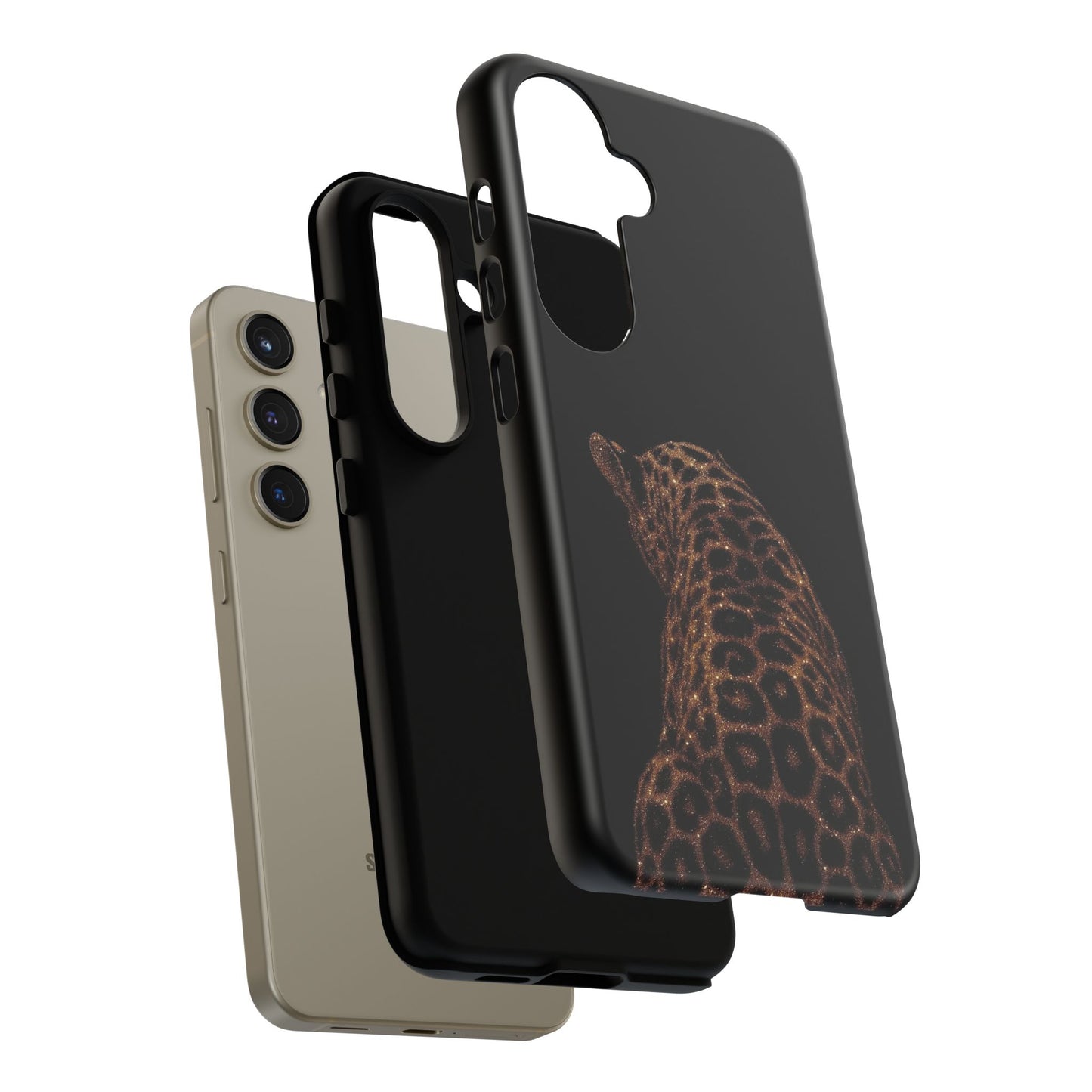 Leopard Print Tough Phone Case - Sleek Black Protective Cover
