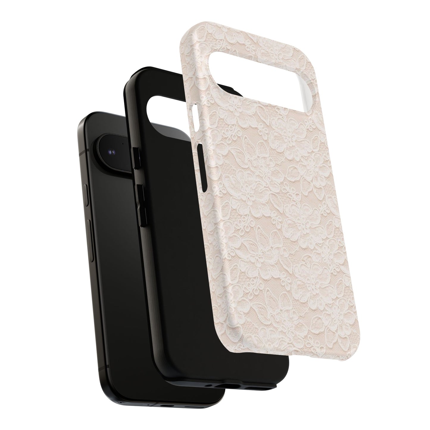 Floral Lace Tough Phone Case – Vintage Ivory Protective Cover