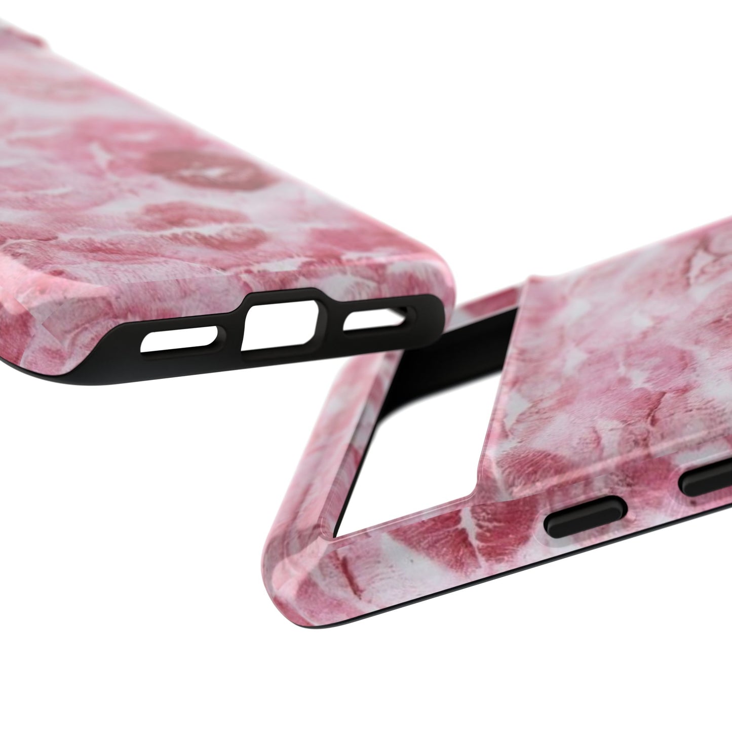 Kiss Print Tough Phone Case — Pink Marble Lip Pattern, Protective iPhone Cover