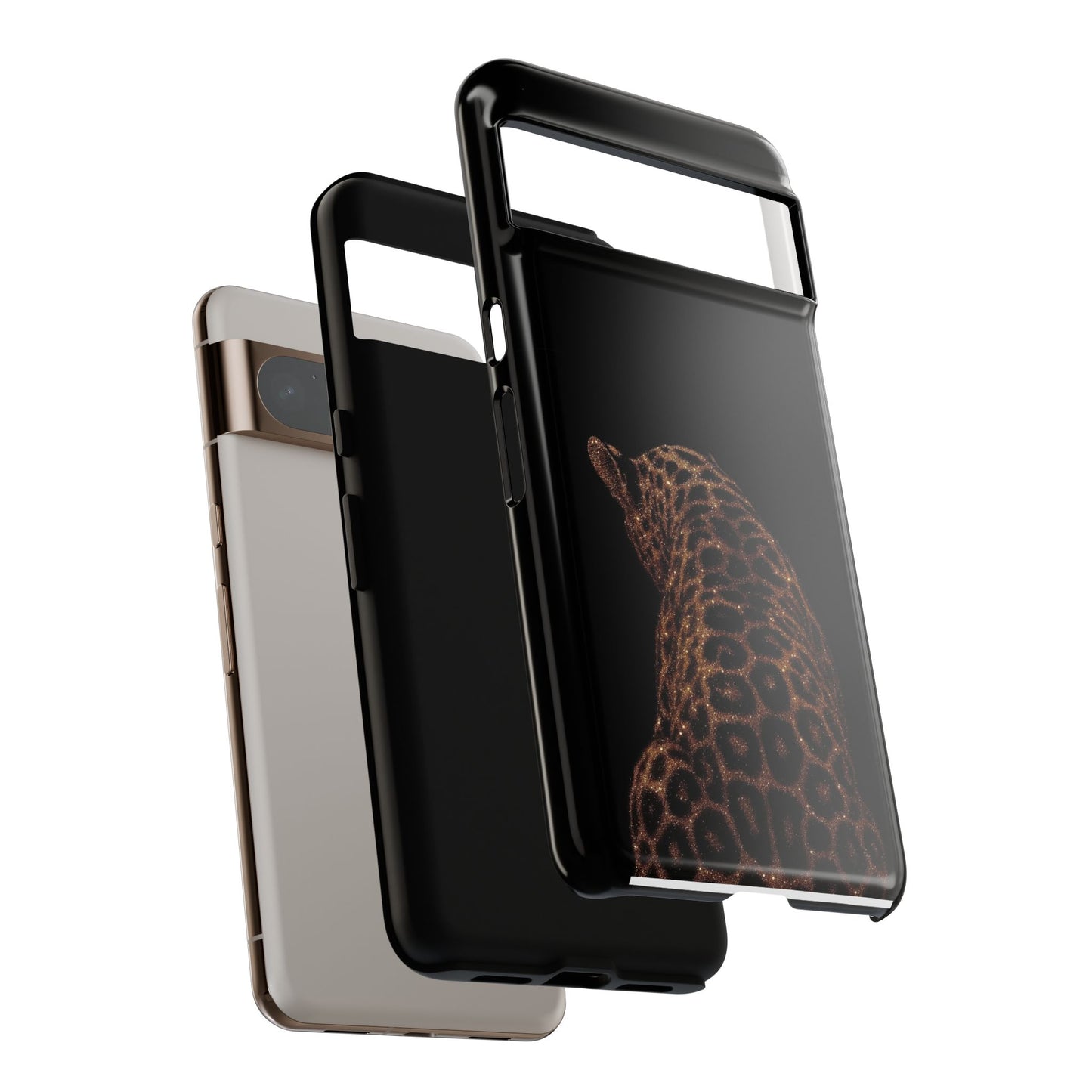 Leopard Print Tough Phone Case - Sleek Black Protective Cover