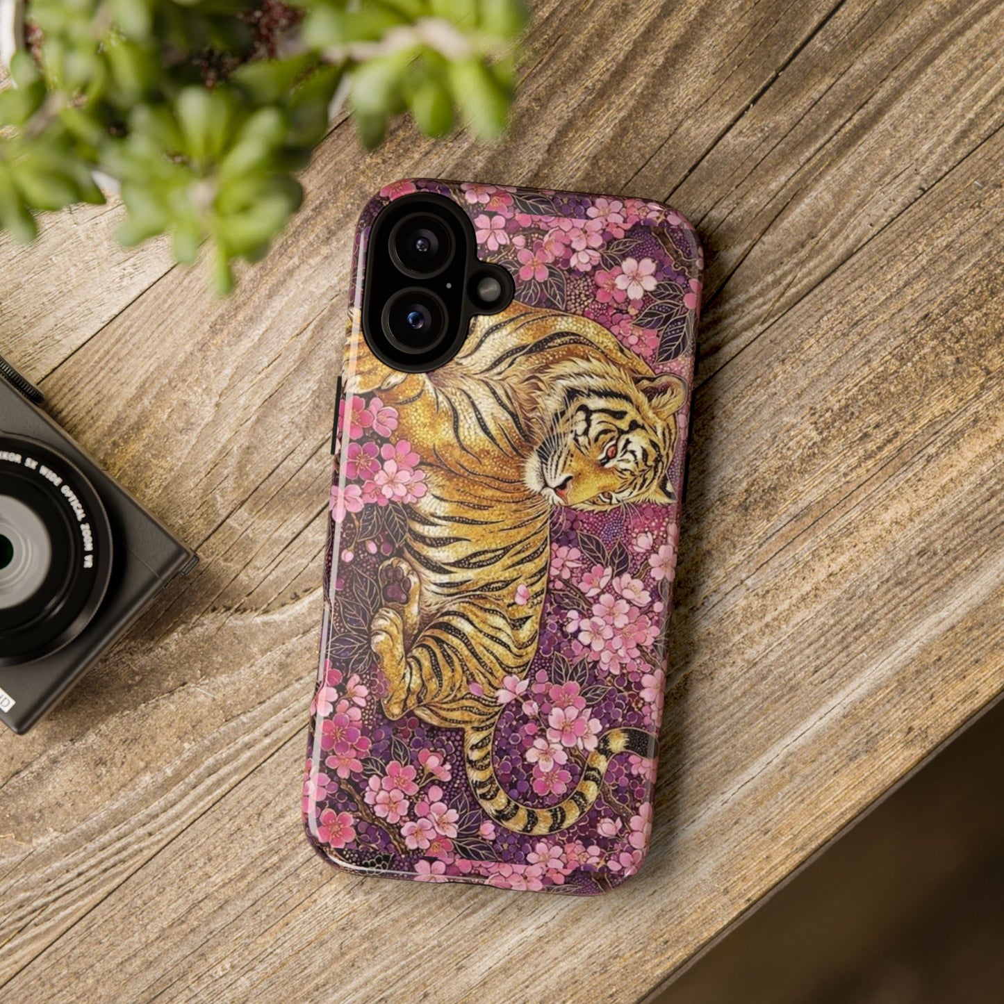 Tiger Floral Phone Case — Vintage Sakura Heavy-Duty Protective Cover