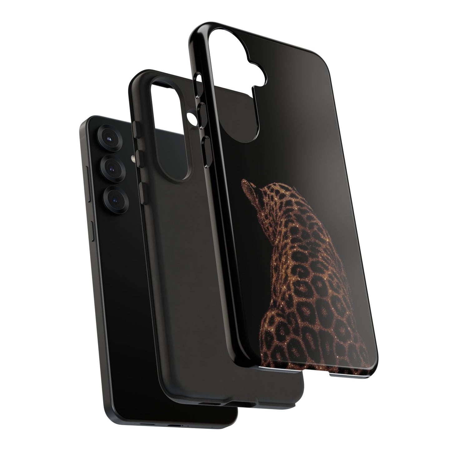 Leopard Print Tough Phone Case - Sleek Black Protective Cover