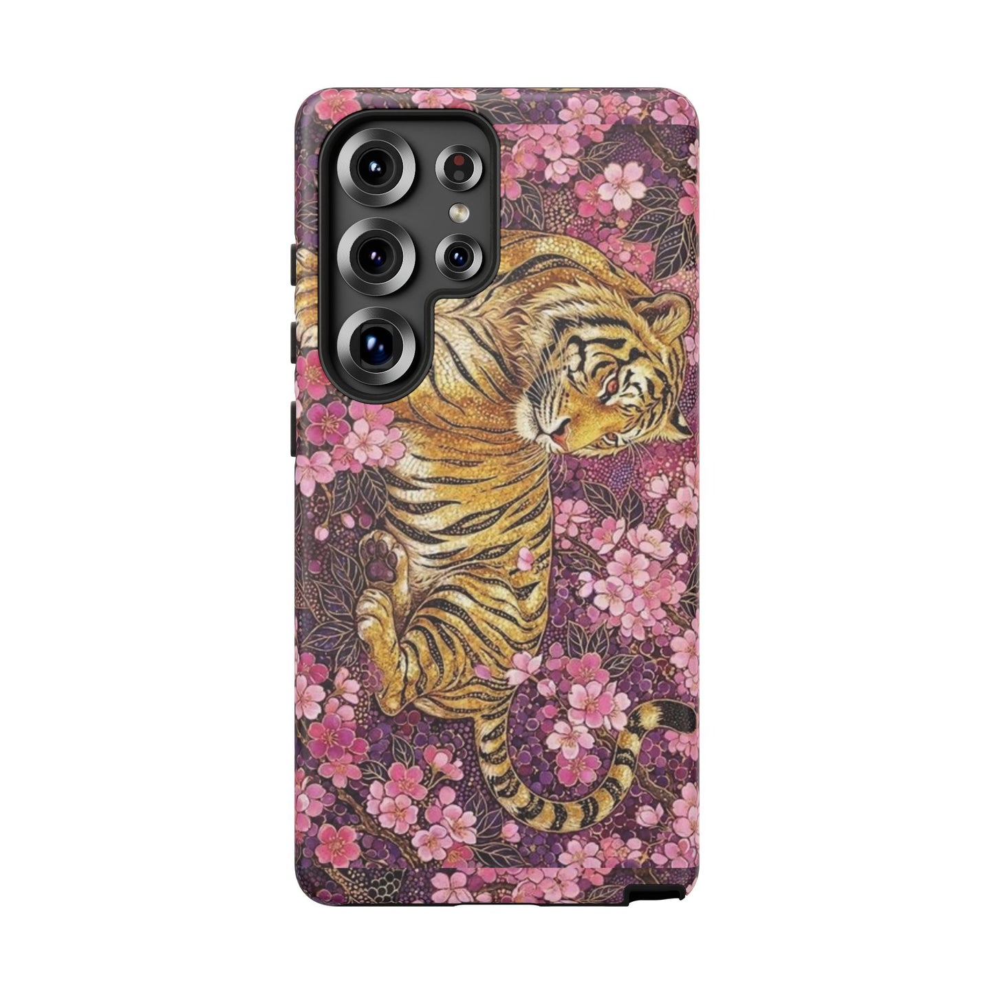 Tiger Floral Phone Case — Vintage Sakura Heavy-Duty Protective Cover