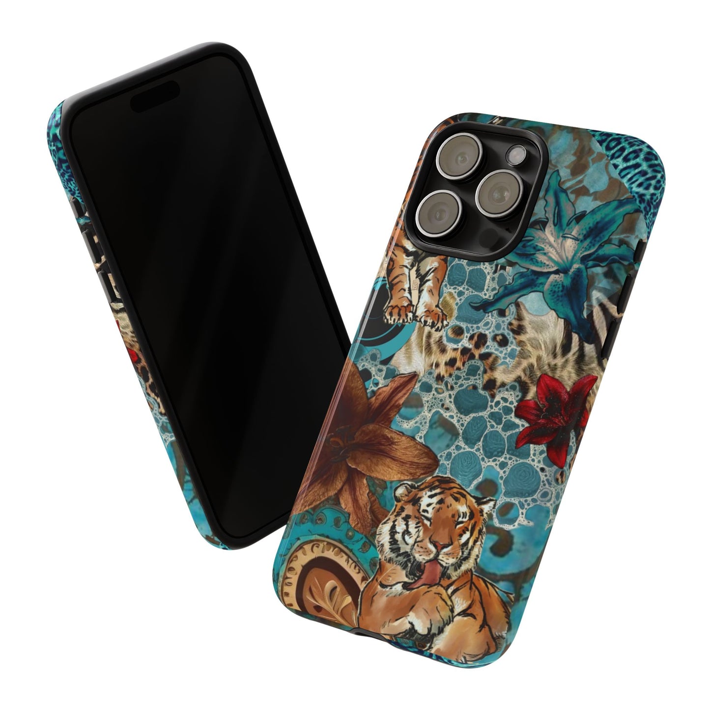 Floral Tiger Phone Case - Teal Safari Protective Cover