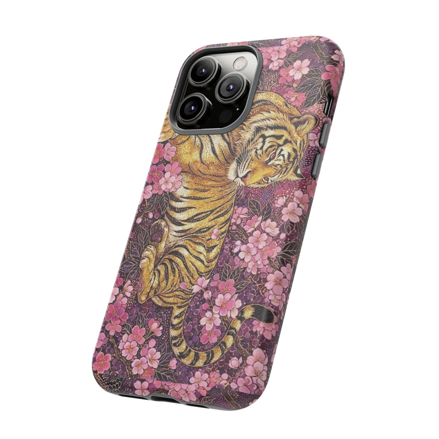 Tiger Floral Phone Case — Vintage Sakura Heavy-Duty Protective Cover