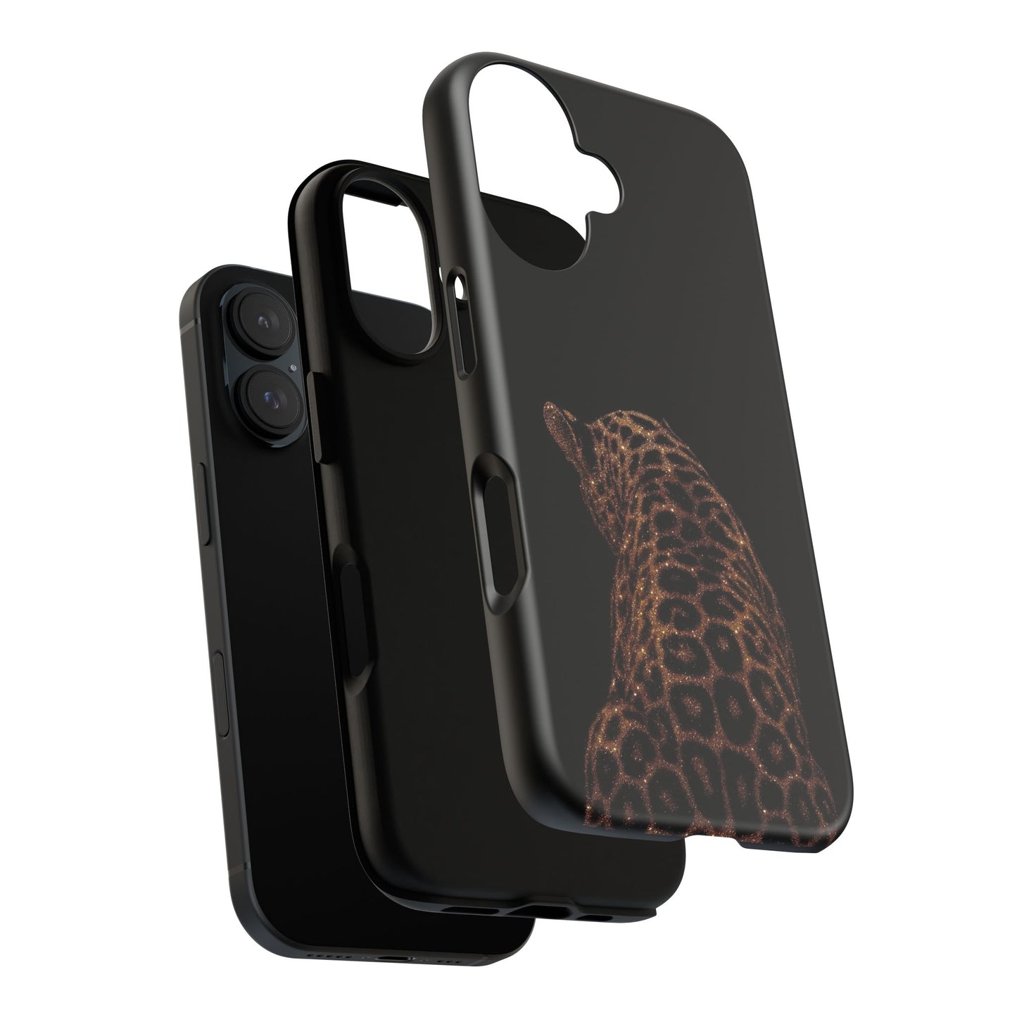 Leopard Print Tough Phone Case - Sleek Black Protective Cover