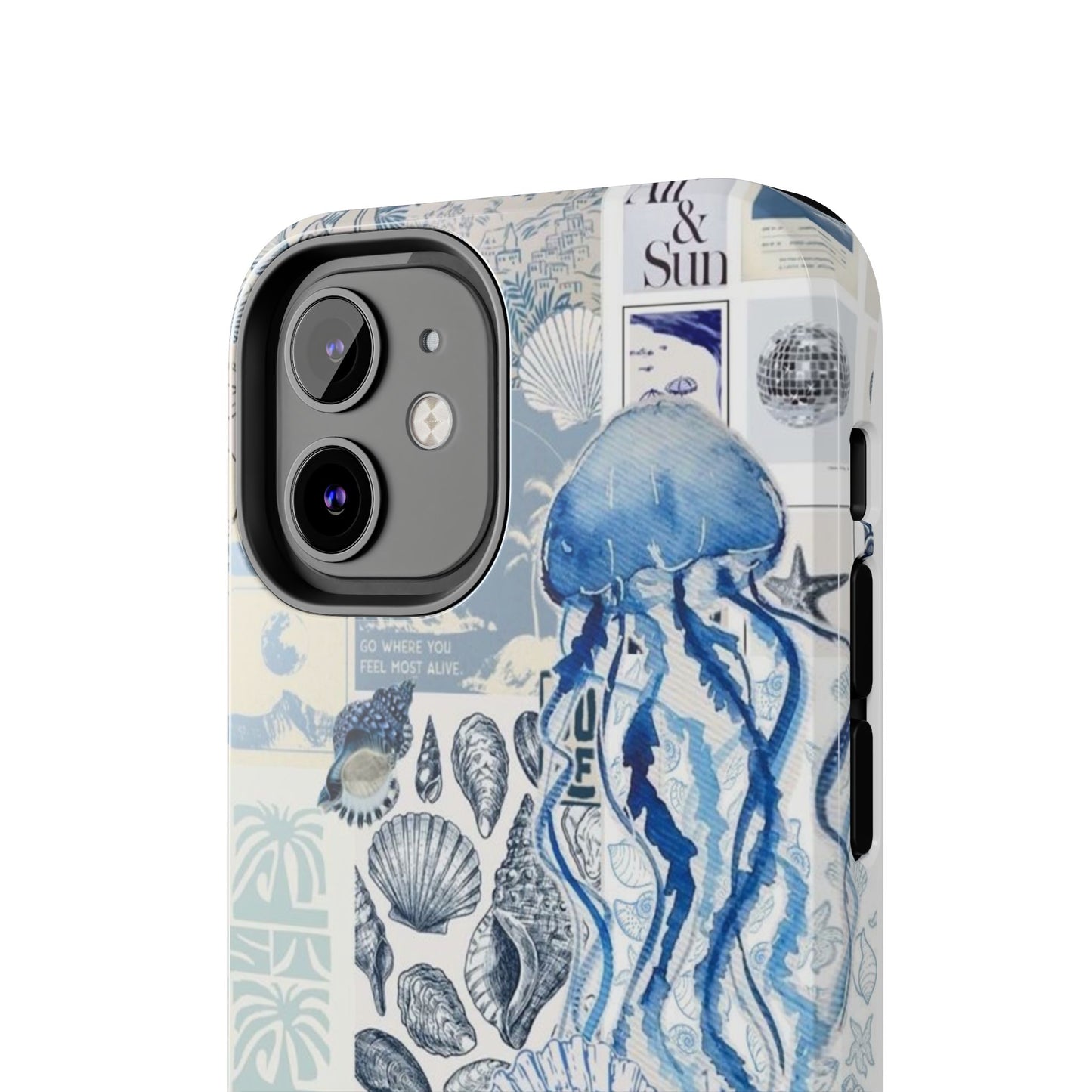 Sea Collage Tough Phone Case — Blue Jellyfish & Shells Coastal Design