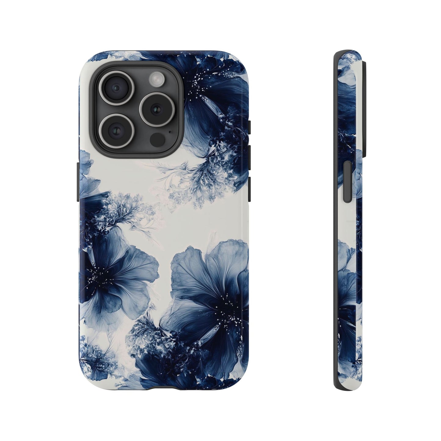 Floral Indigo Tough Phone Case — Blue Botanical Protective Cover