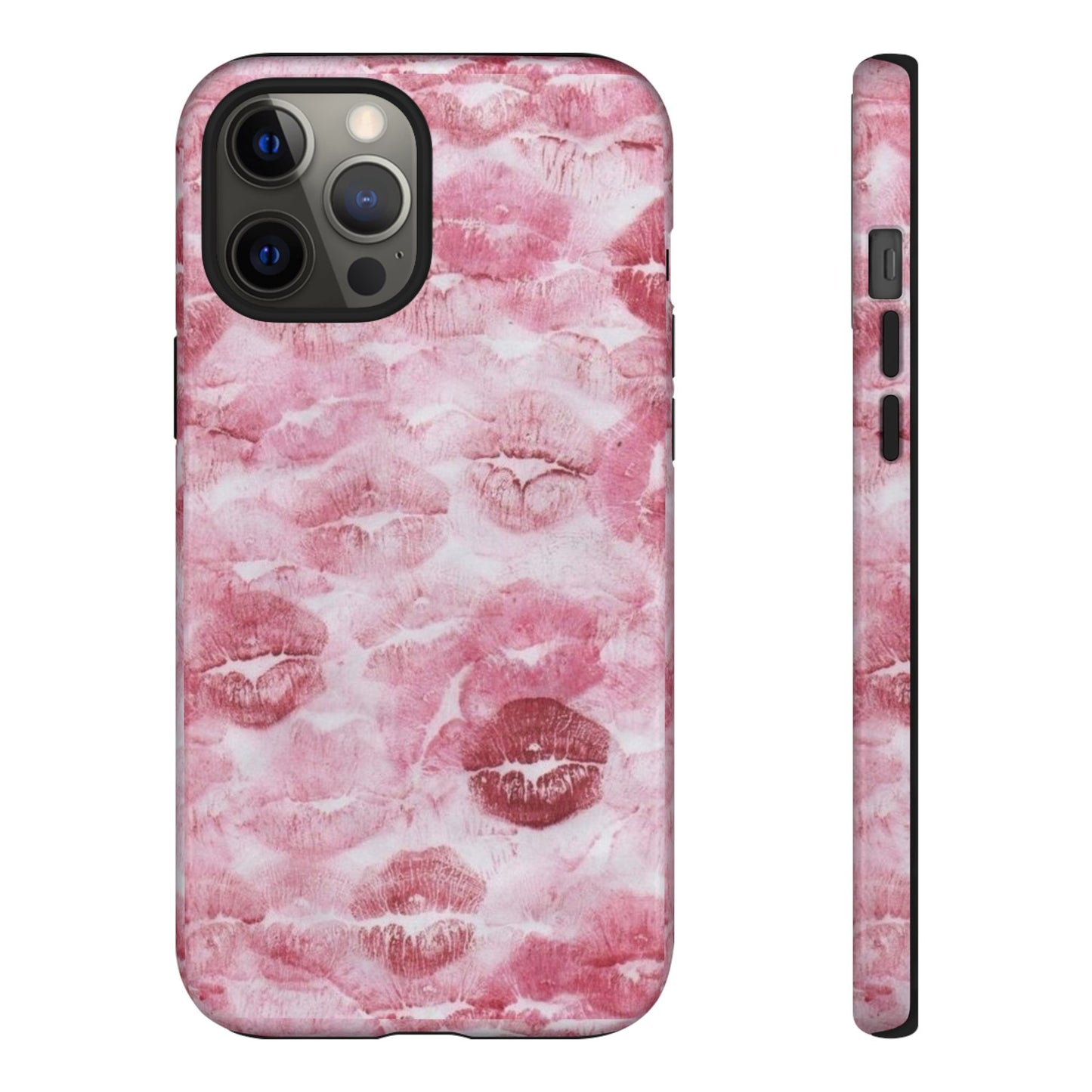 Kiss Print Tough Phone Case — Pink Marble Lip Pattern, Protective iPhone Cover