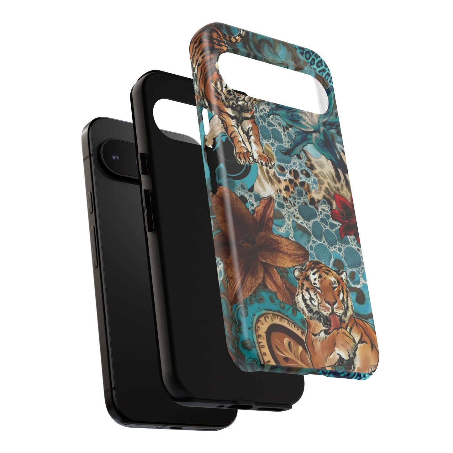 Floral Tiger Phone Case - Teal Safari Protective Cover