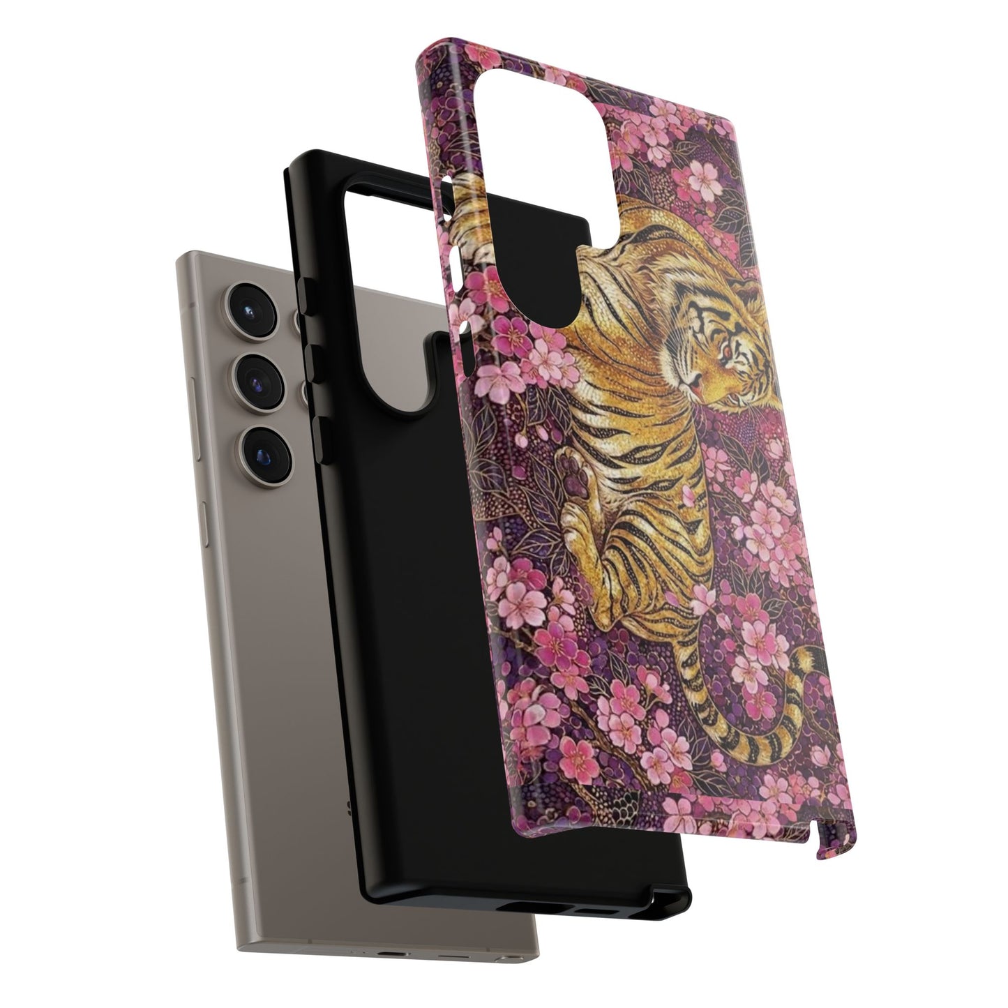 Tiger Floral Phone Case — Vintage Sakura Heavy-Duty Protective Cover