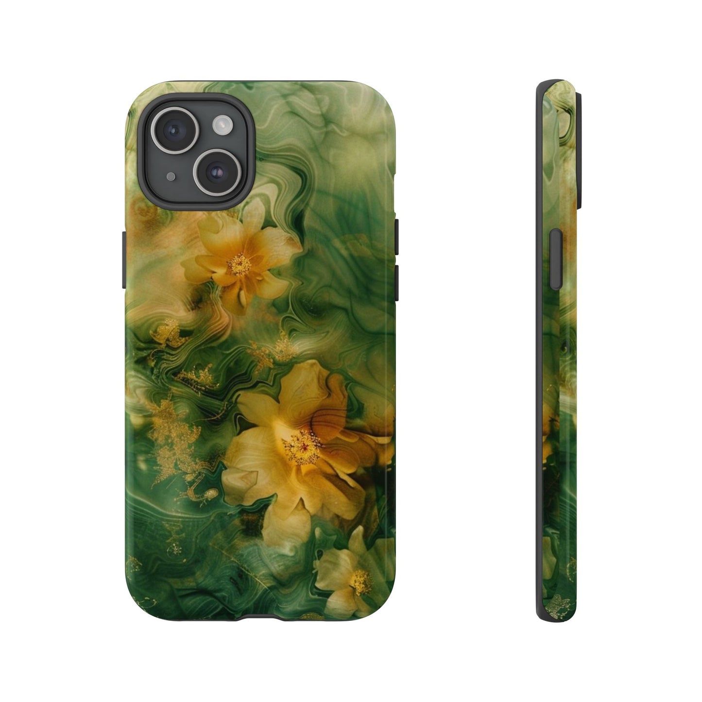 Floral Swirl Phone Case — Green & Gold Vintage Flower Design