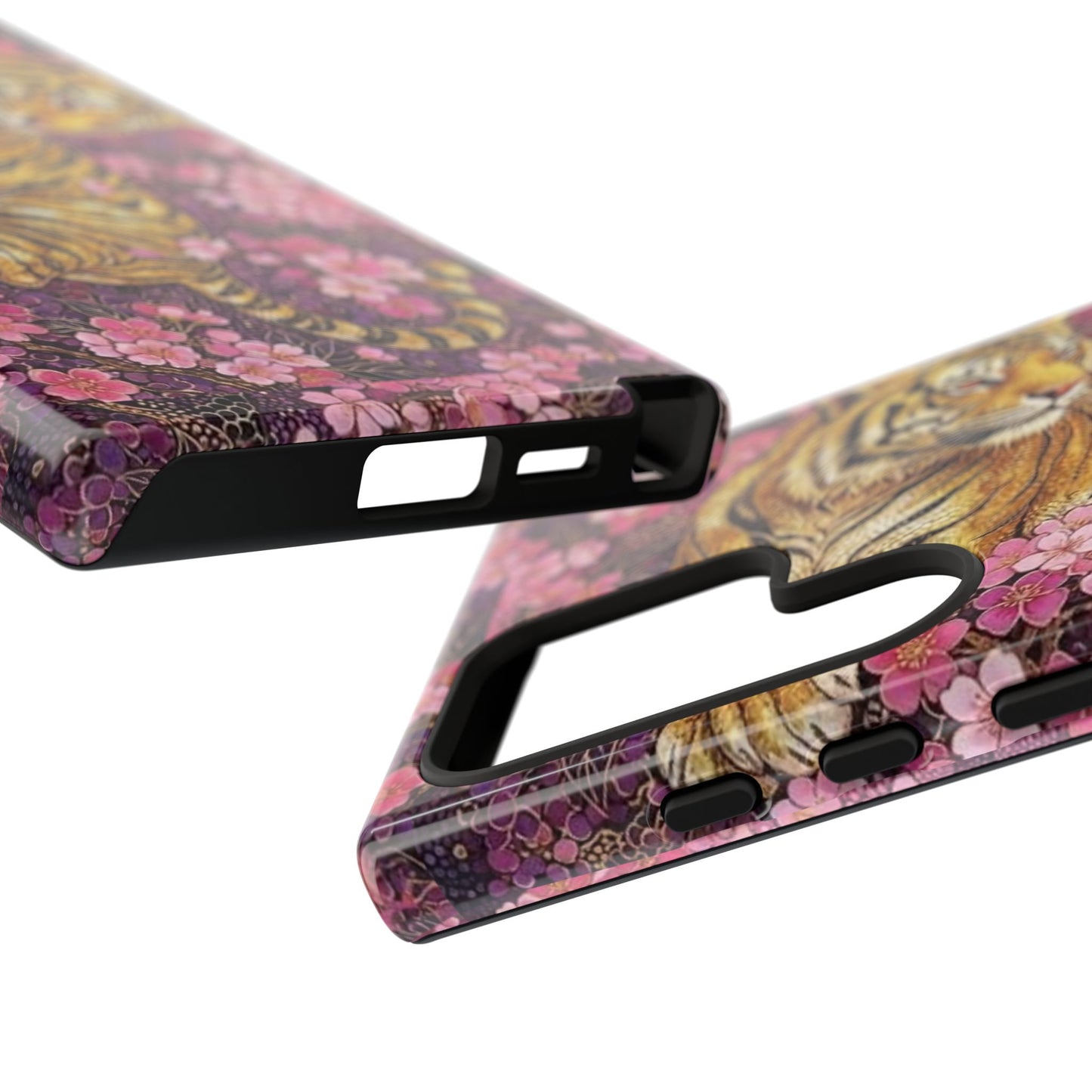 Tiger Floral Phone Case — Vintage Sakura Heavy-Duty Protective Cover