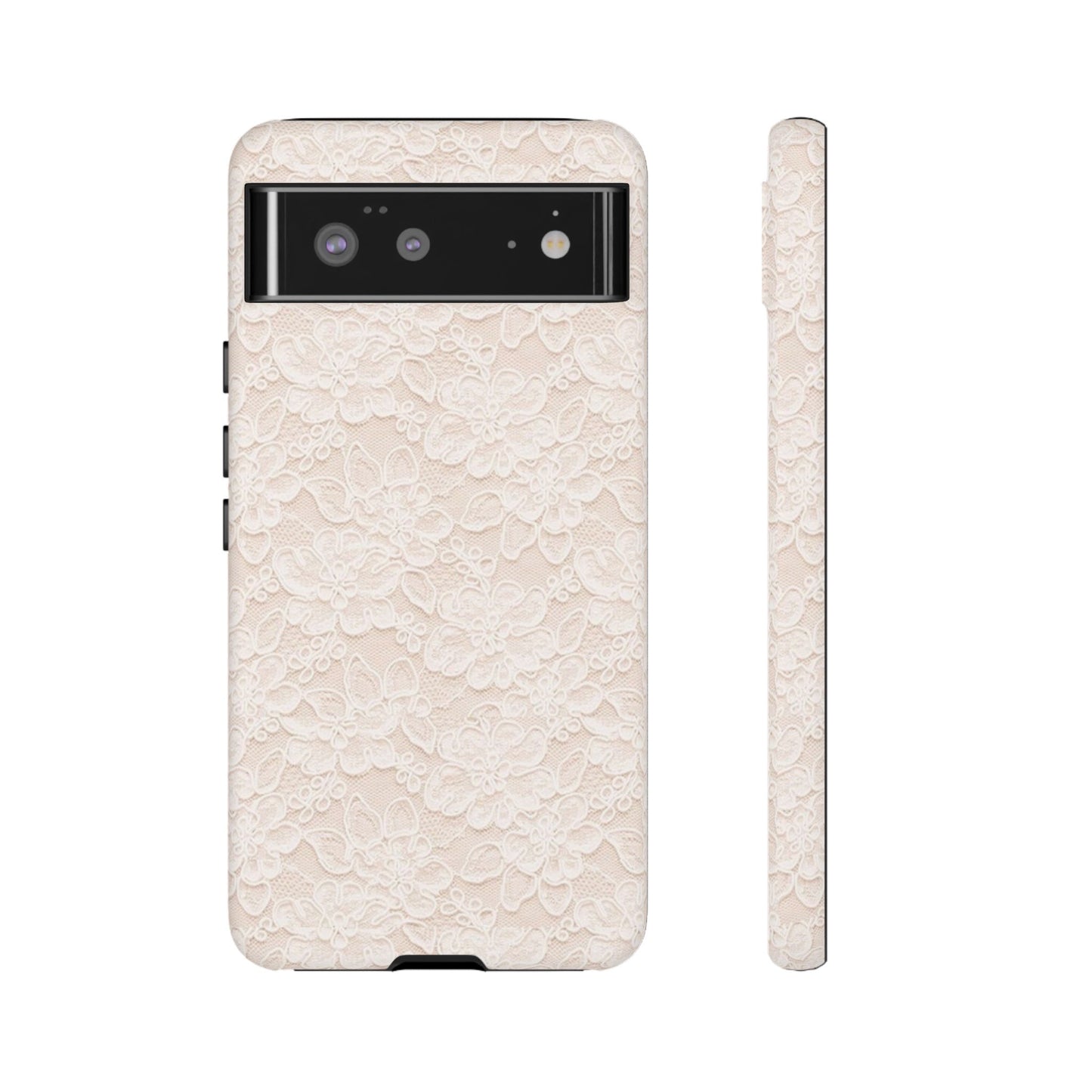 Floral Lace Tough Phone Case – Vintage Ivory Protective Cover