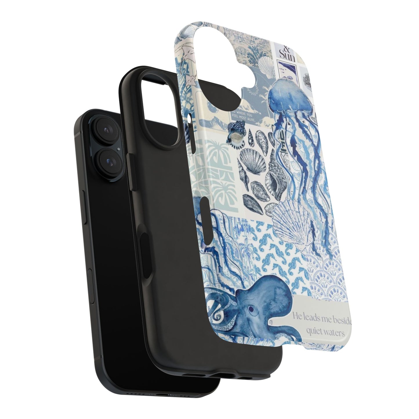 Sea Collage Tough Phone Case — Blue Jellyfish & Shells Coastal Design