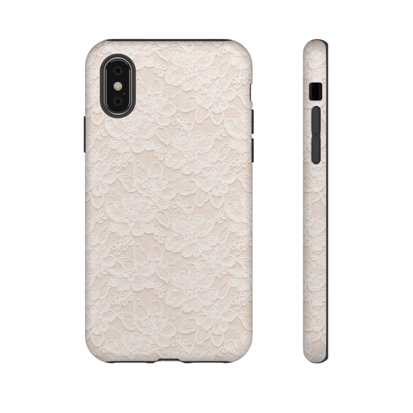 Floral Lace Tough Phone Case – Vintage Ivory Protective Cover
