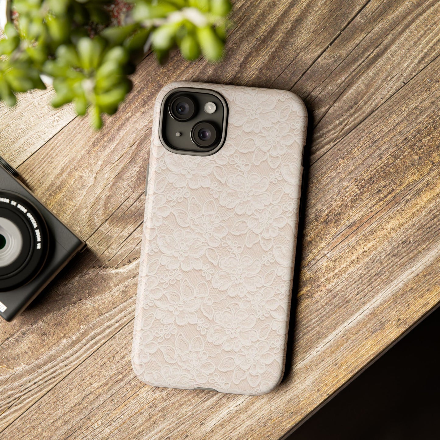 Floral Lace Tough Phone Case – Vintage Ivory Protective Cover