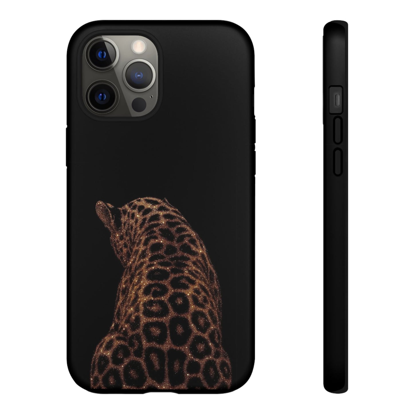 Leopard Print Tough Phone Case - Sleek Black Protective Cover
