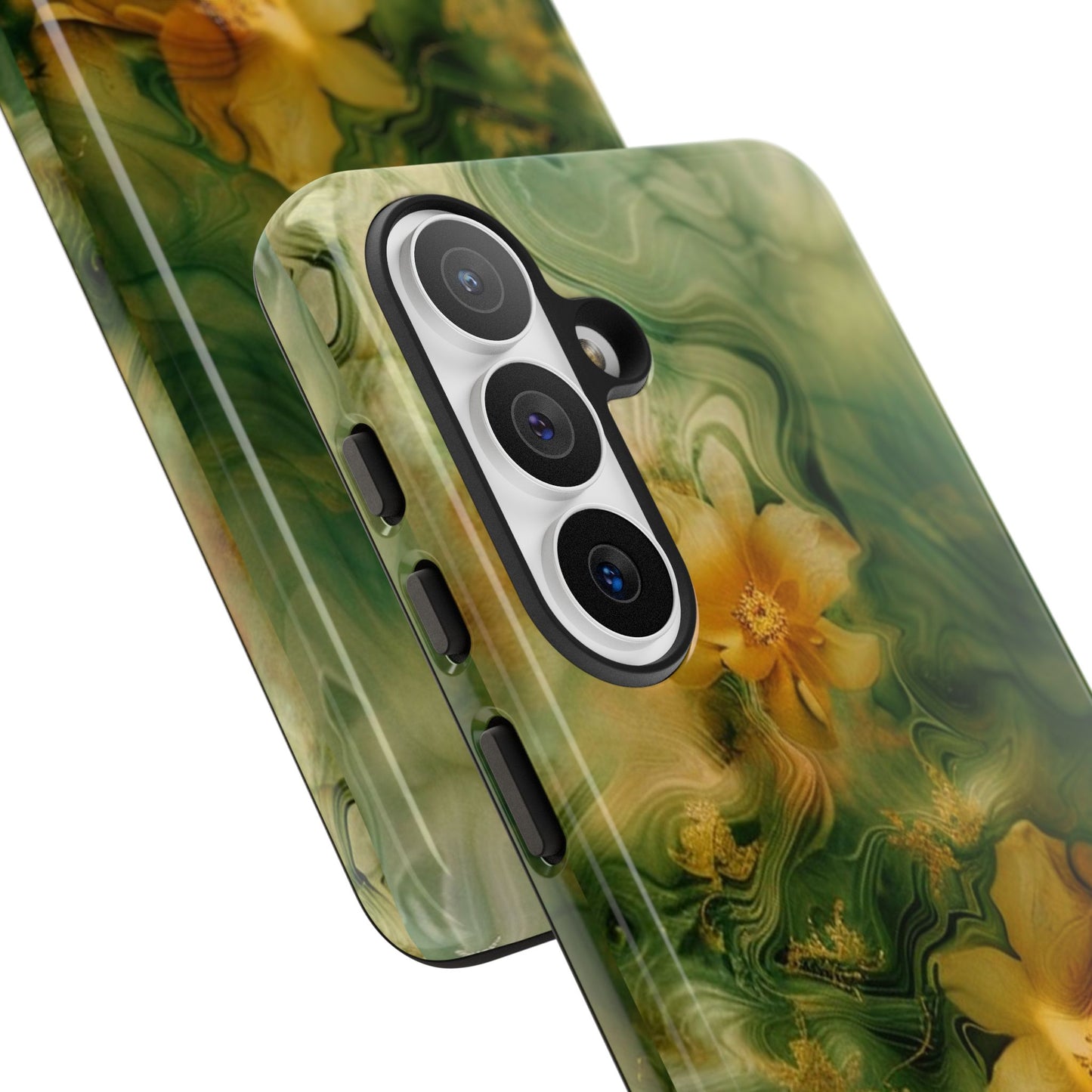 Floral Swirl Phone Case — Green & Gold Vintage Flower Design