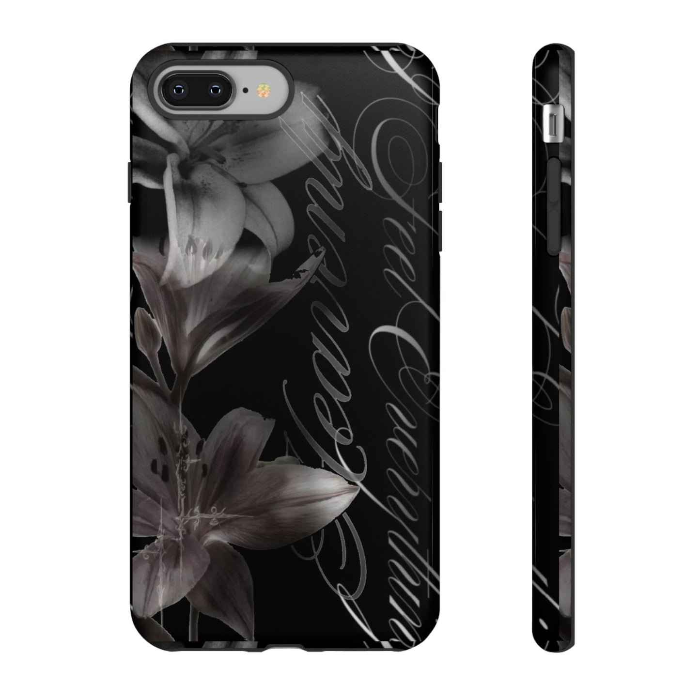 Floral Script Tough Phone Case – Black Lily Protective Cover