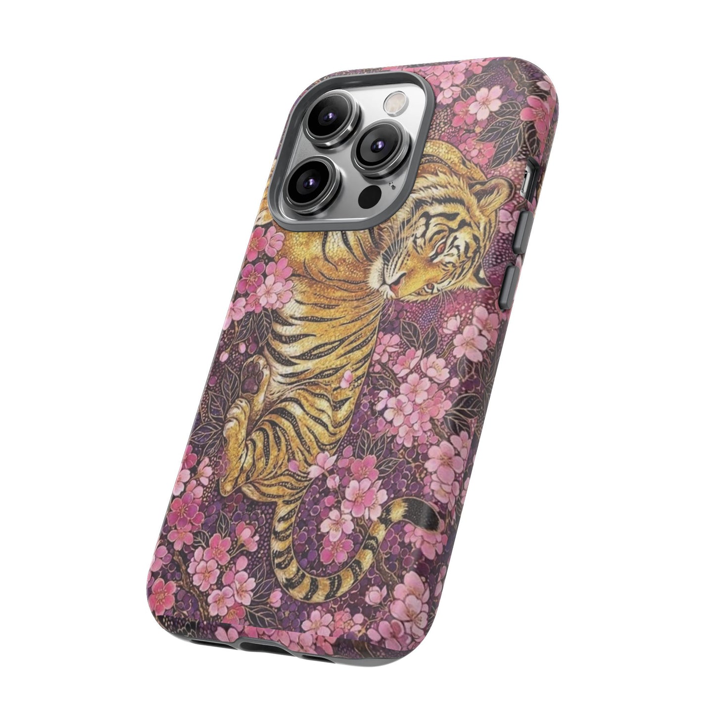 Tiger Floral Phone Case — Vintage Sakura Heavy-Duty Protective Cover