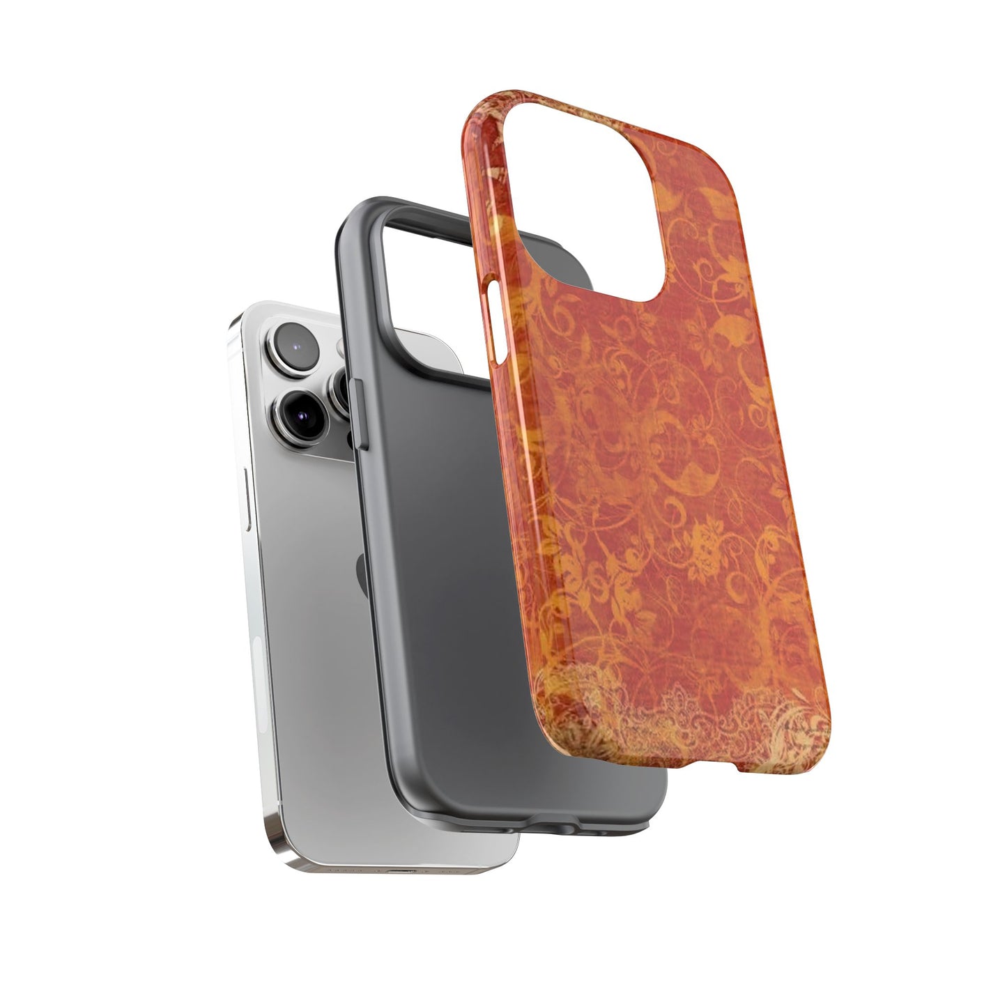 Floral Autumn iPhone Tough Case — Orange Vintage Scroll Design